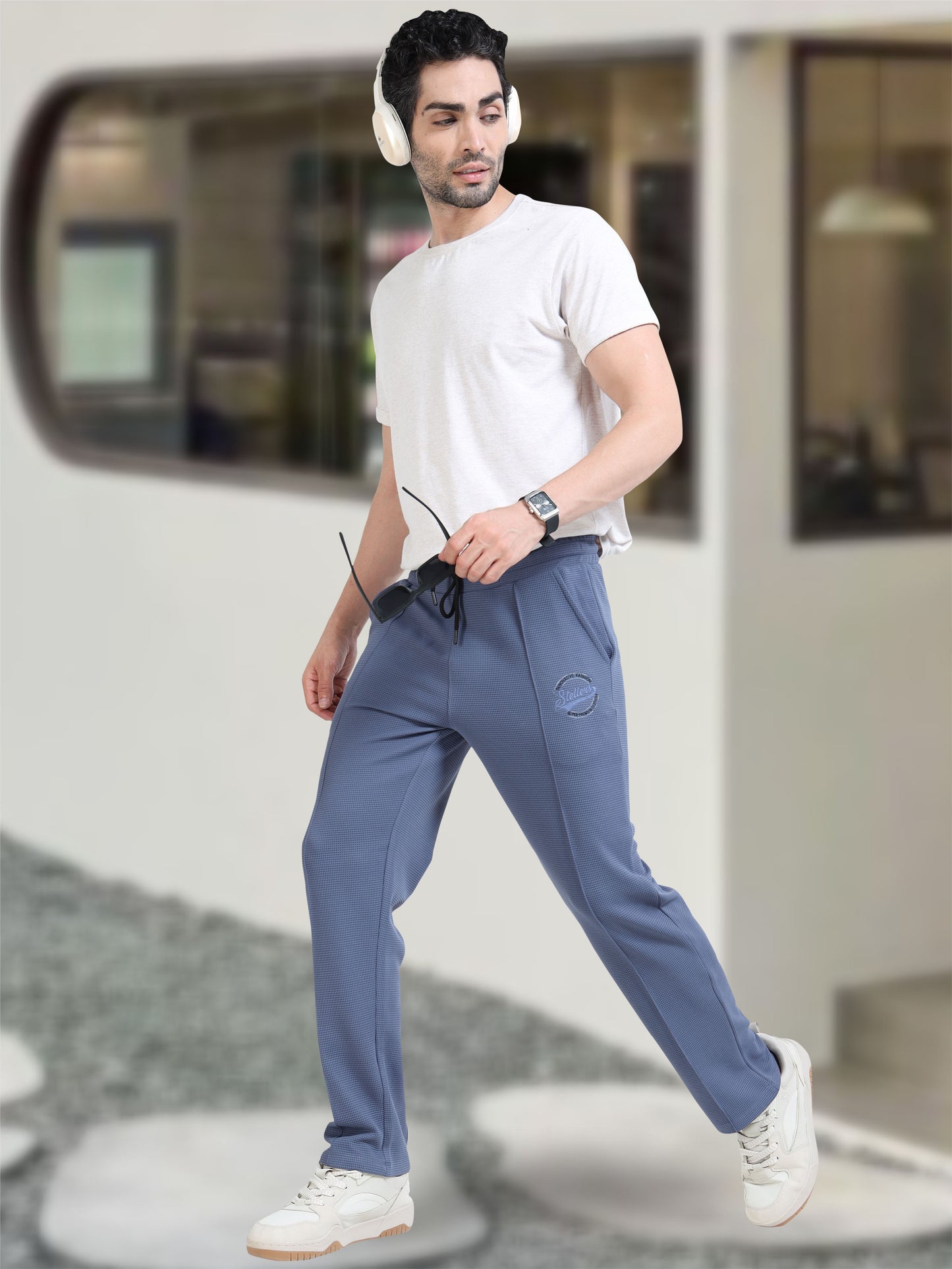 Men's Premium Stretchable Track Pants - Blue | Feather Touch Feel | Regular Fit | Wrinkle Free | Quick Dry