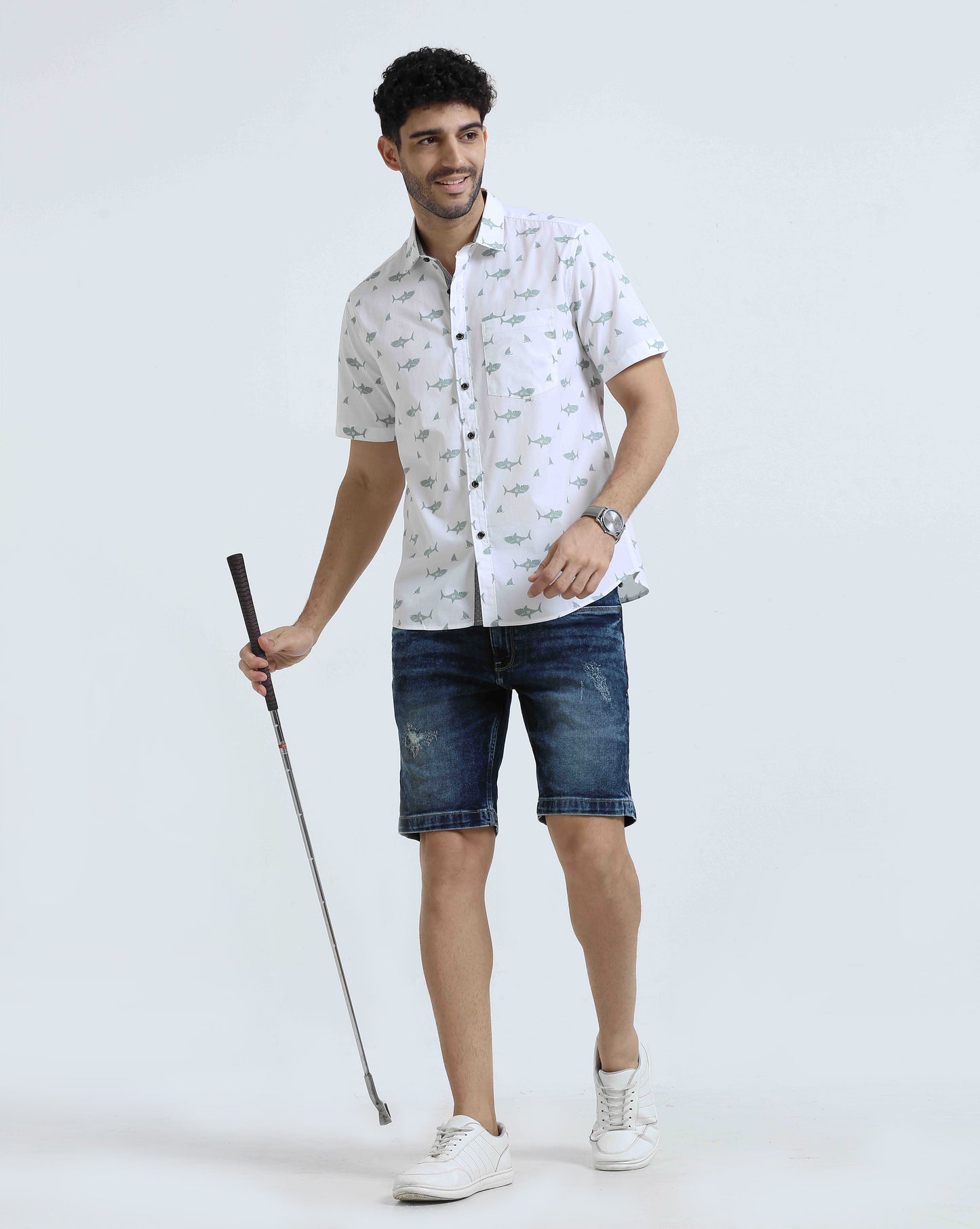 White Printed Casual Shirt for Men