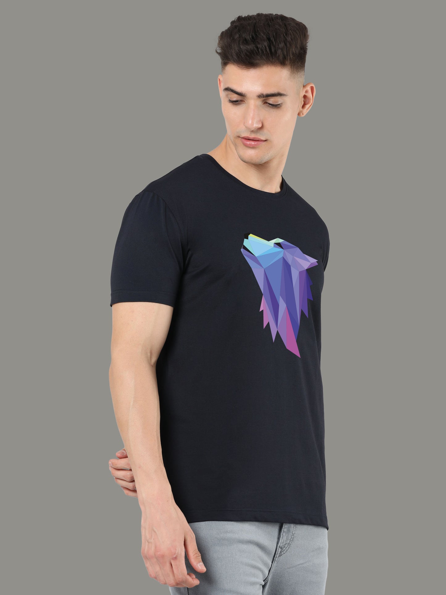 Black Fox Print Men’s Round Neck T Shirts