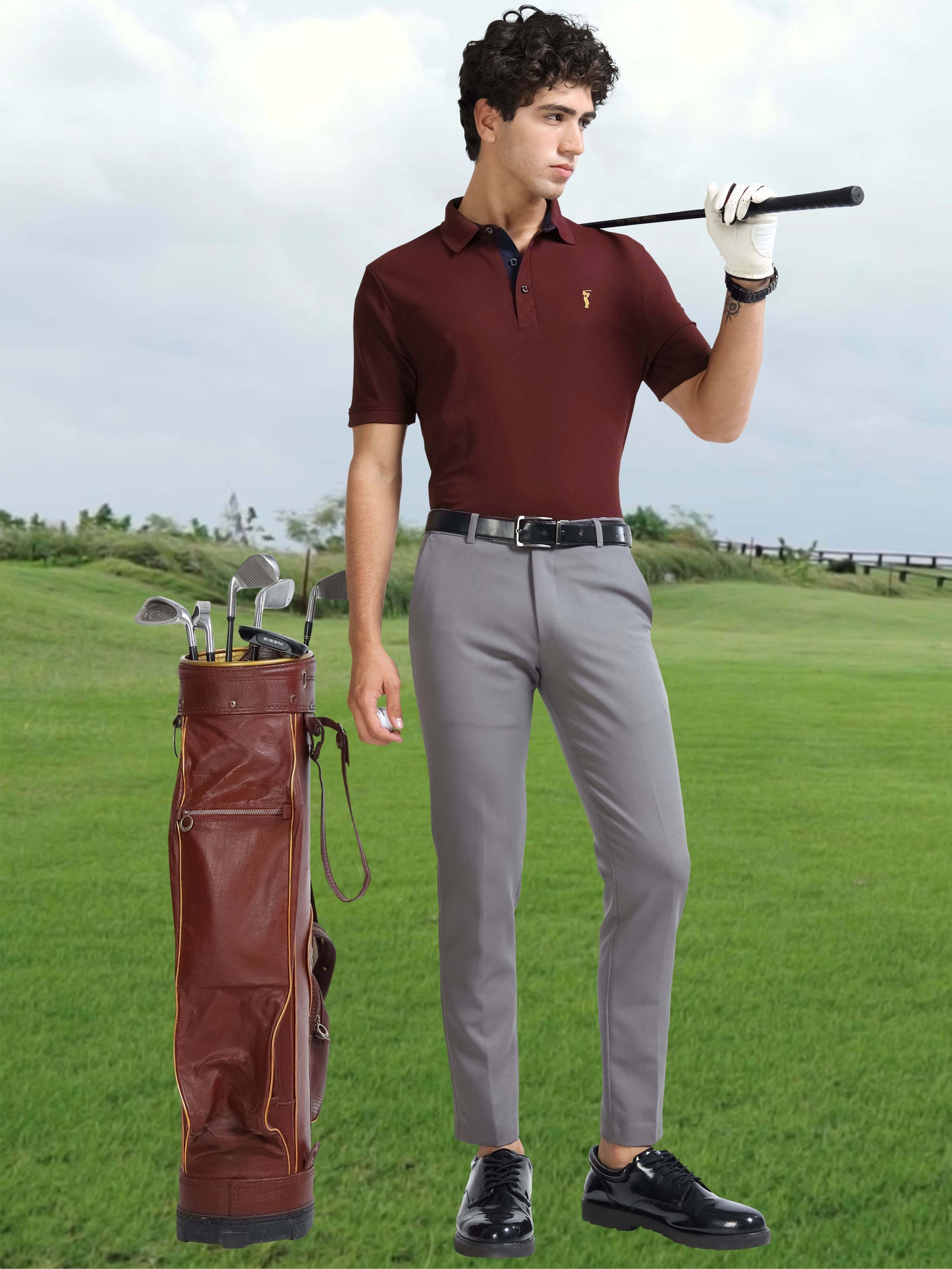 Men Maroon Premium Golf Polo T-Shirt | Quick Dry | Stretchable | UV Protected | Wrinkle & Odour-Free