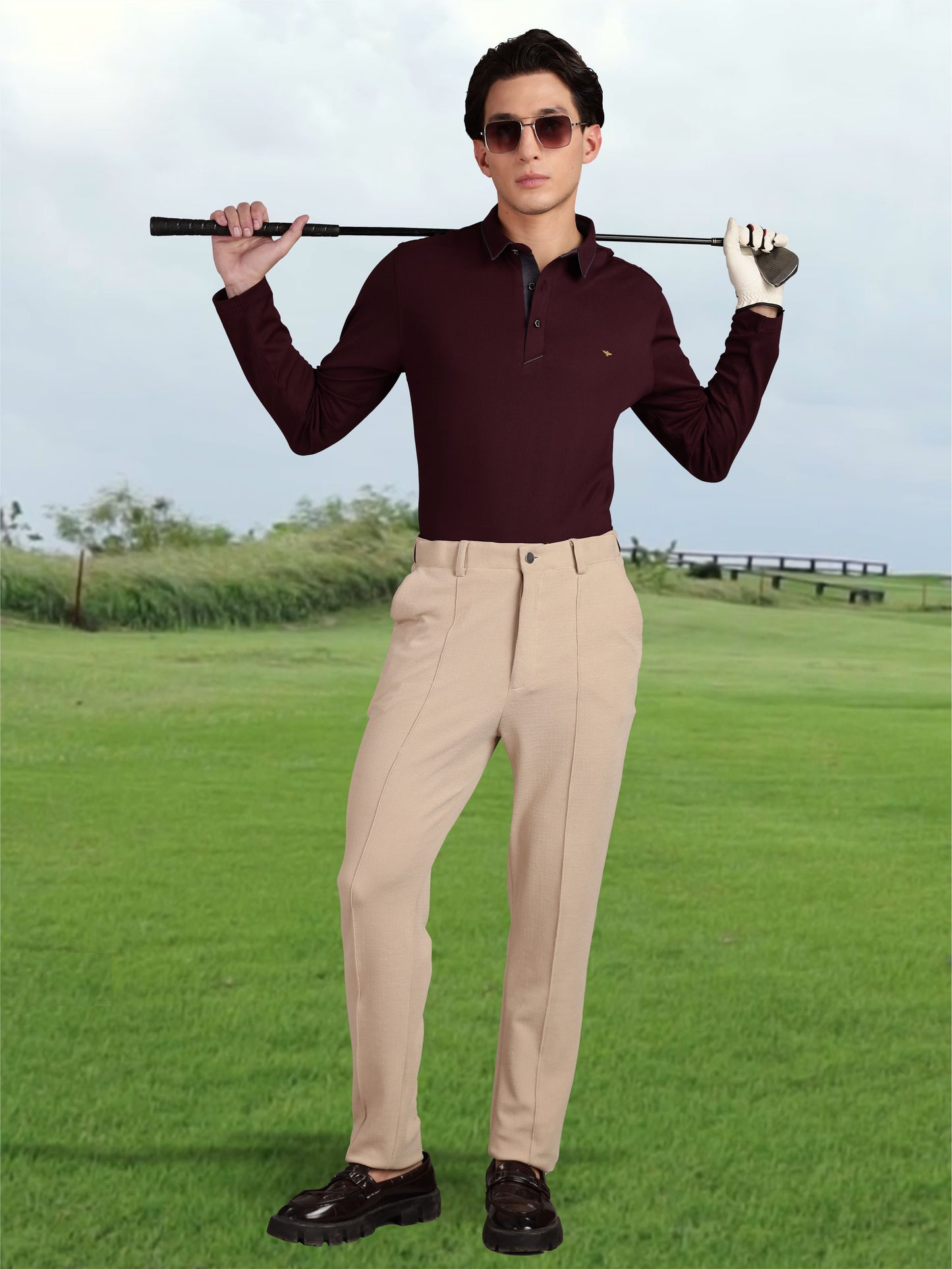 Men's Full Sleeve Soft Berry PQ Polo T-Shirt-Wine