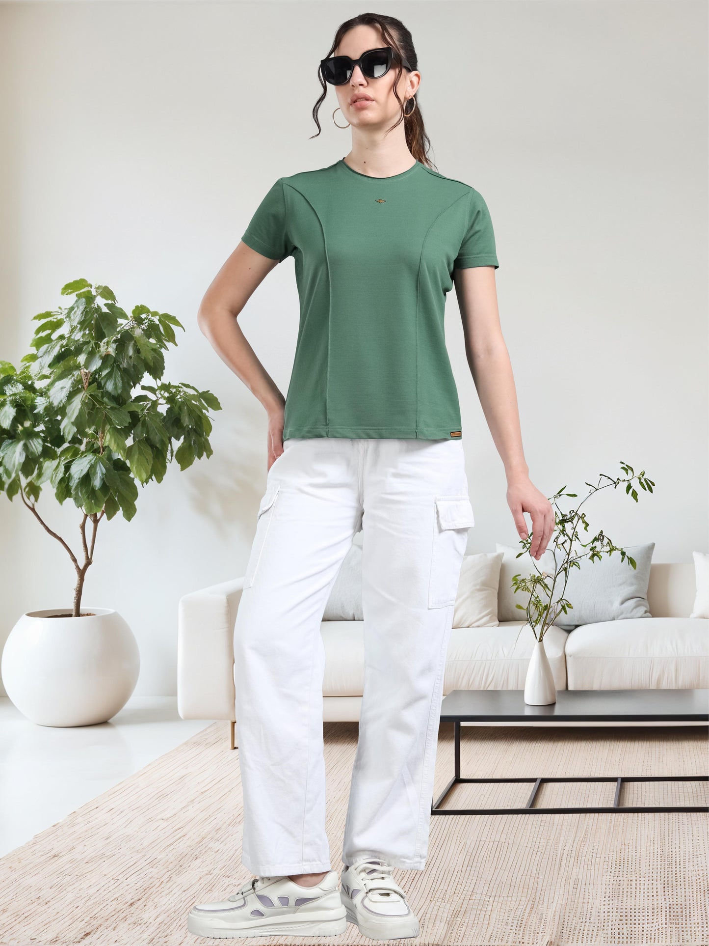 Women's Premium Cotton Crew Neck T-shirts - Green