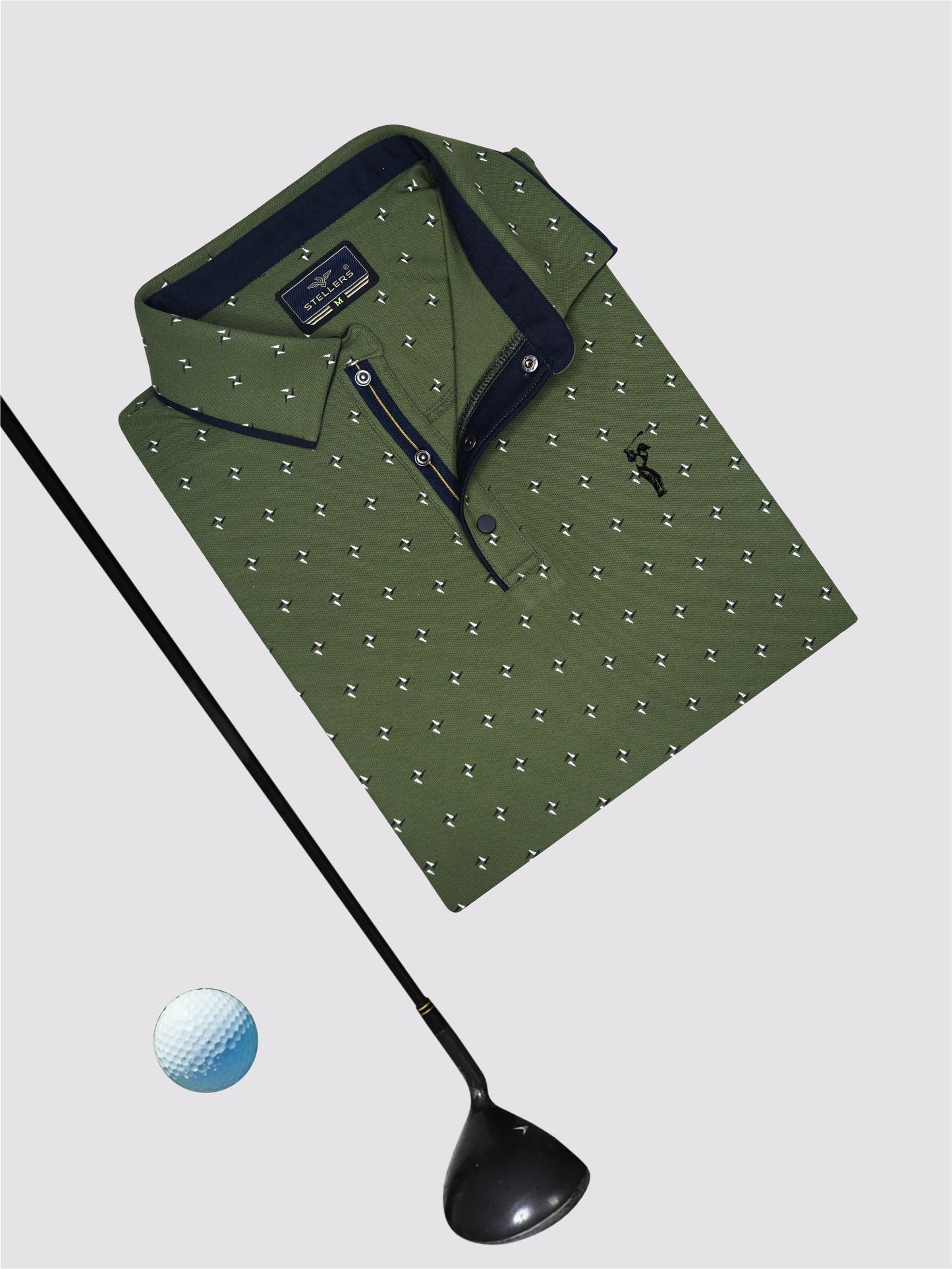 Olive Green Men's Rolex Print Polo T-Shirts | Quick Dry | Stretchable | UV Protected | Wrinkle & Odour-Free