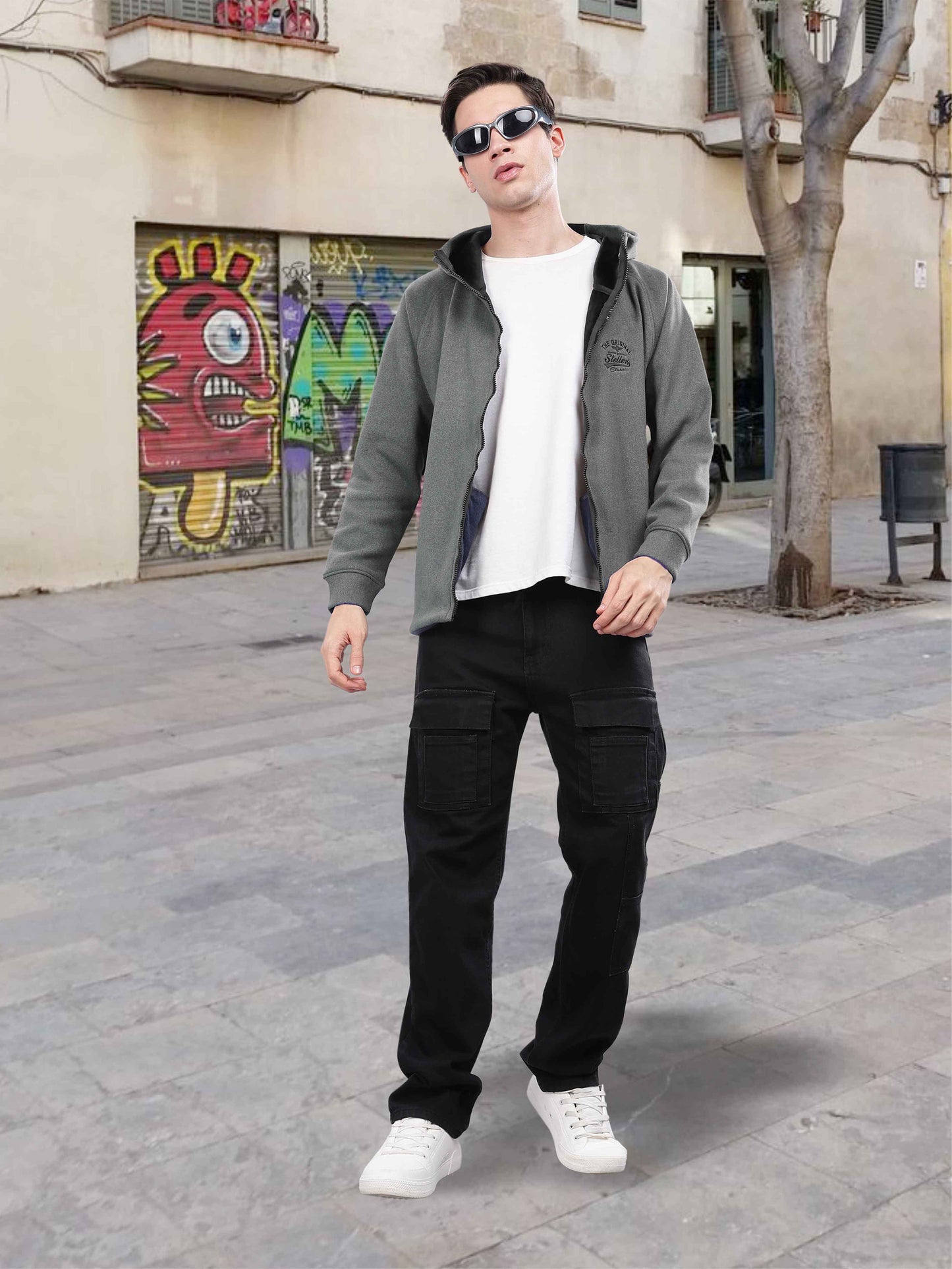 Ash Grey Men's Zipper Hoodie