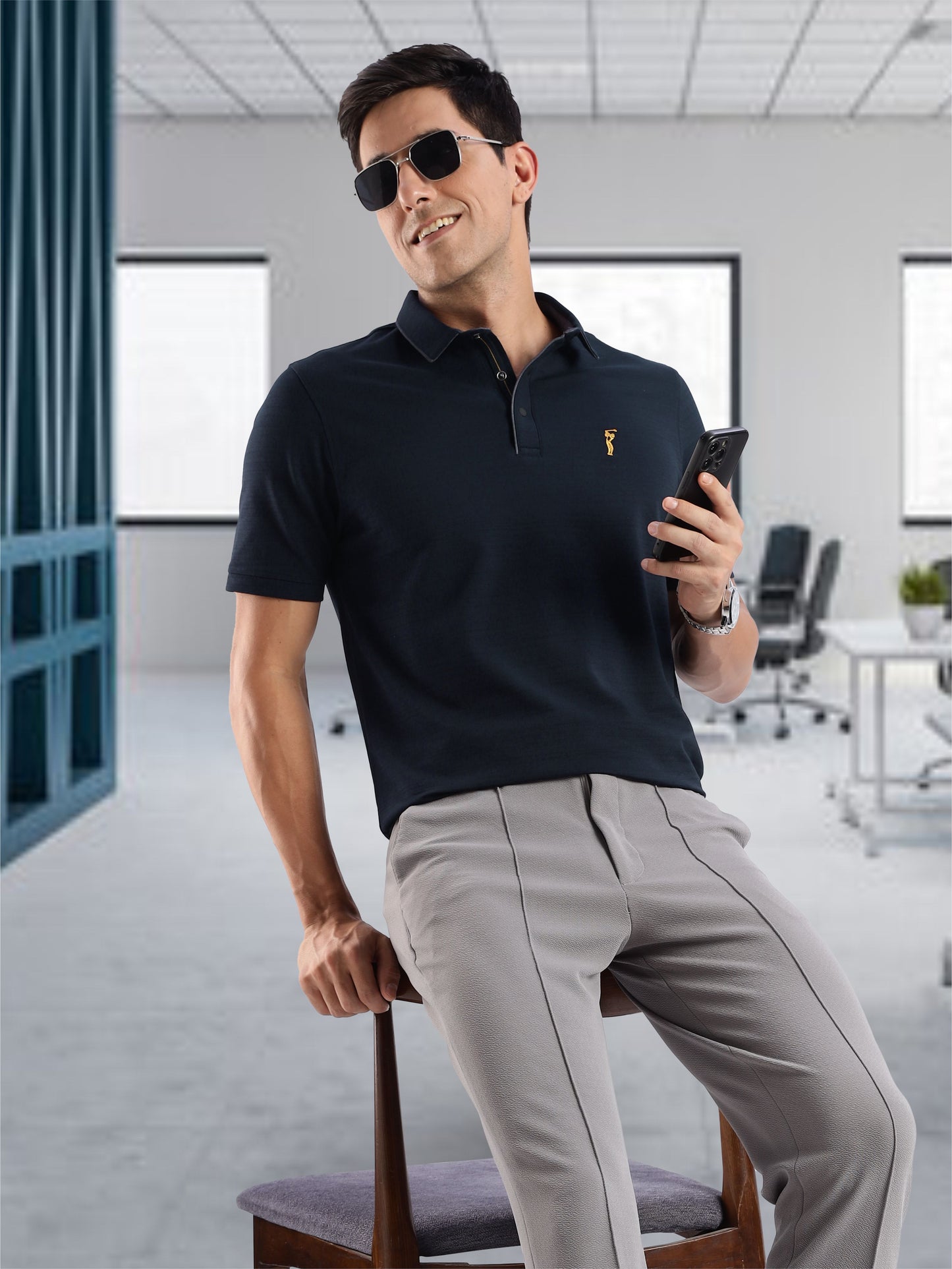 Navy Blue Premium Pique Crush Polo T-Shirt