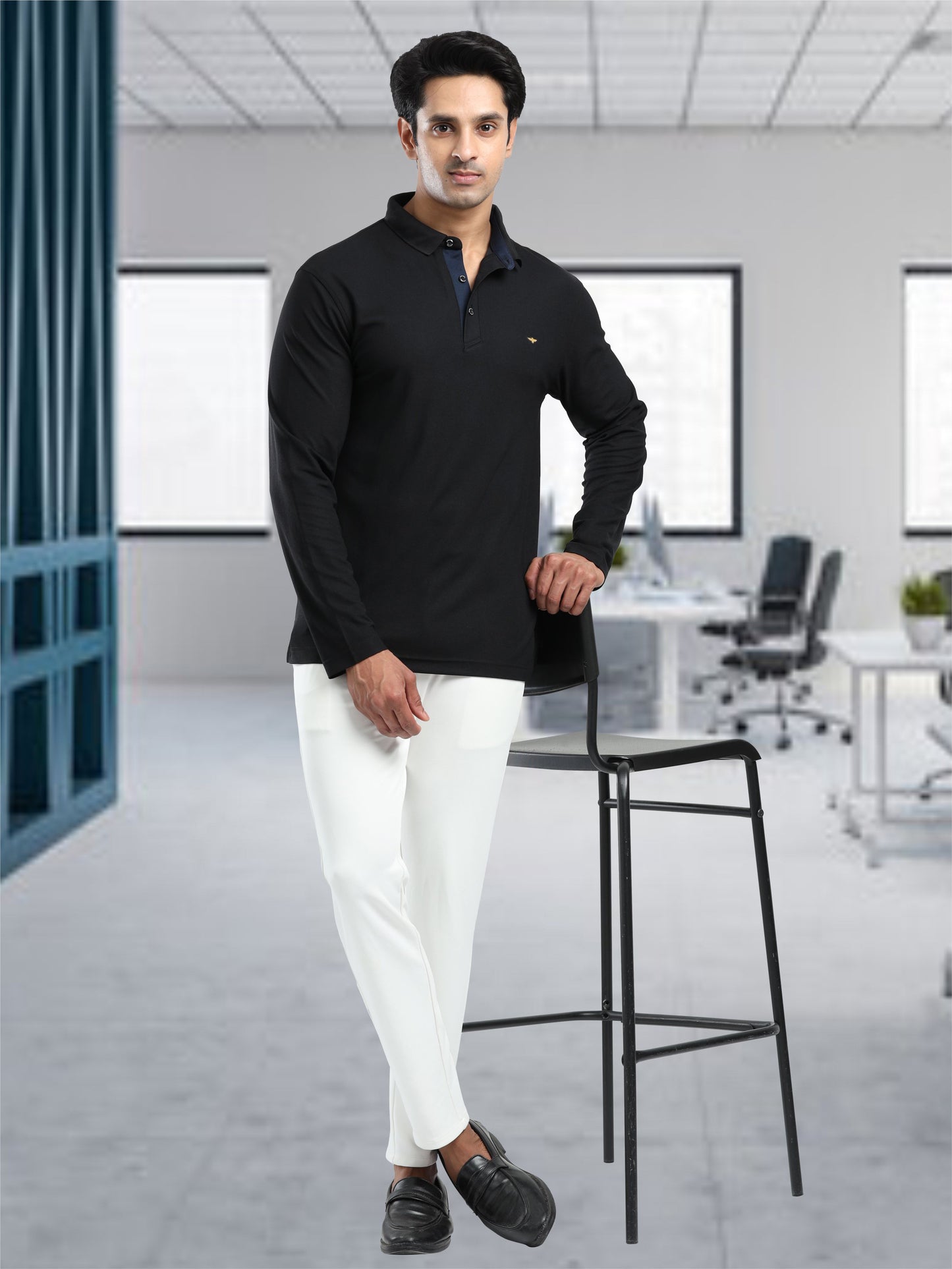 Men's Black Full Sleeve Polo T-Shirt
