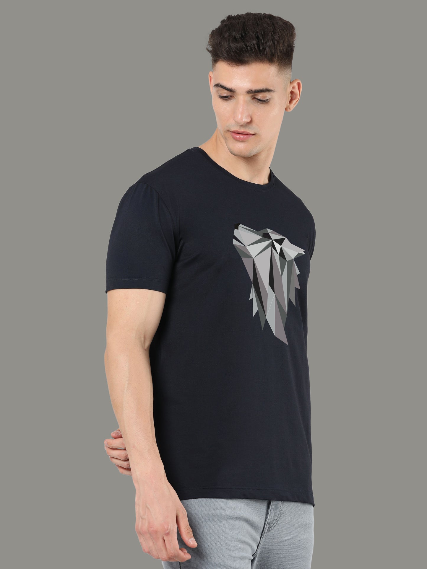 Black Men's Fox Print Round Neck T Shirts