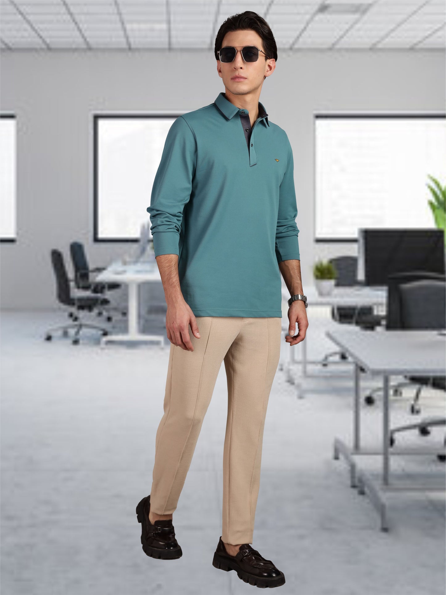 Men's Full Sleeve Soft Berry PQ Polo T-Shirt-Nile Blue