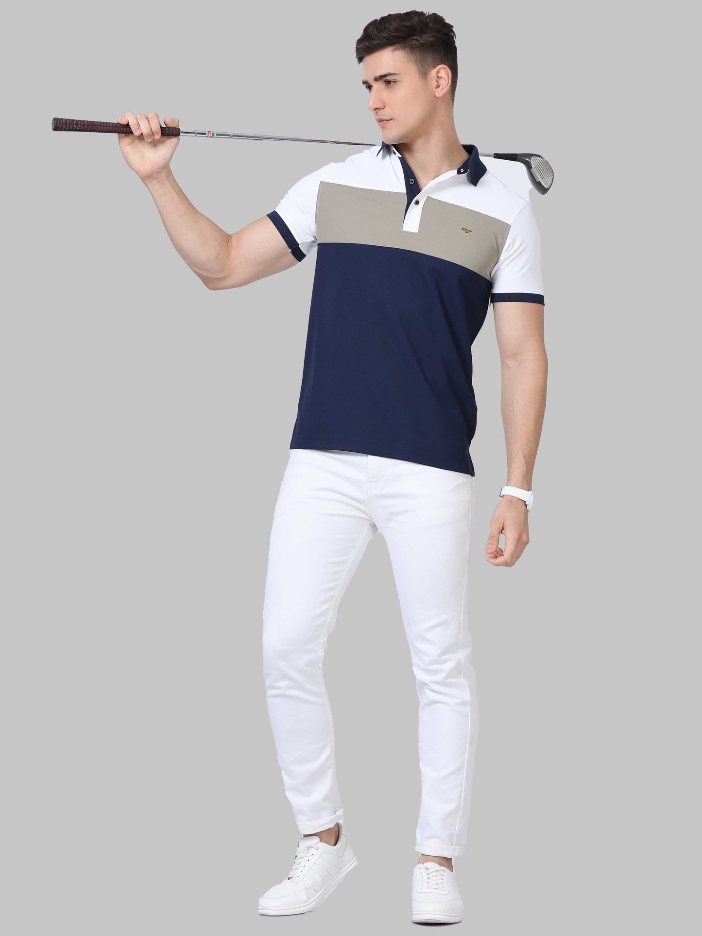 Center Panel Golf Polo T Shirt for Men