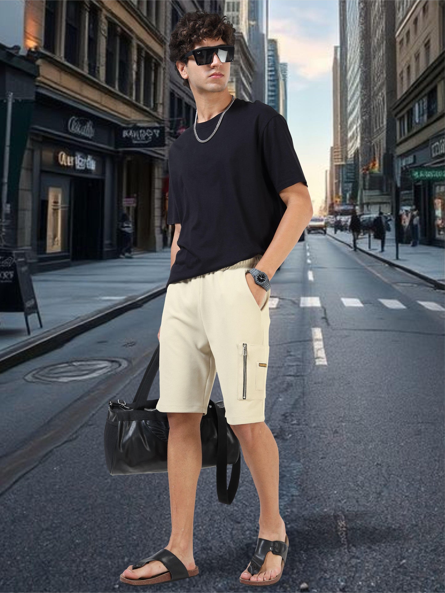 STELLERS Men's Premium Stretchable Shorts -Beige | Feather Touch Feel | Breathable | Light Weight