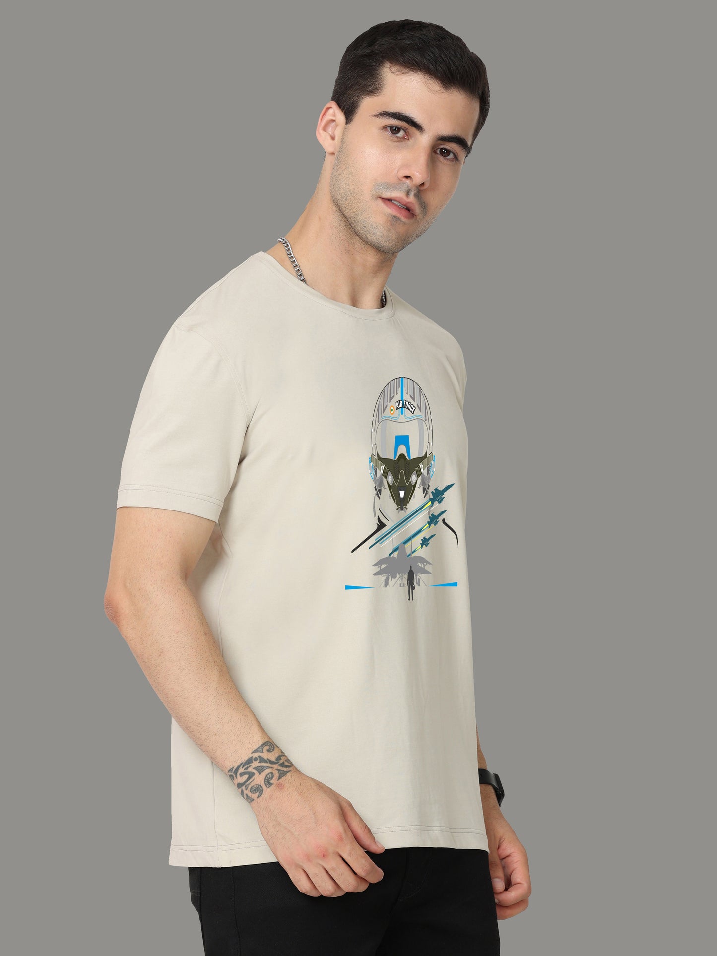 Moose Grey Printed Men's Crew Neck T Shirt
