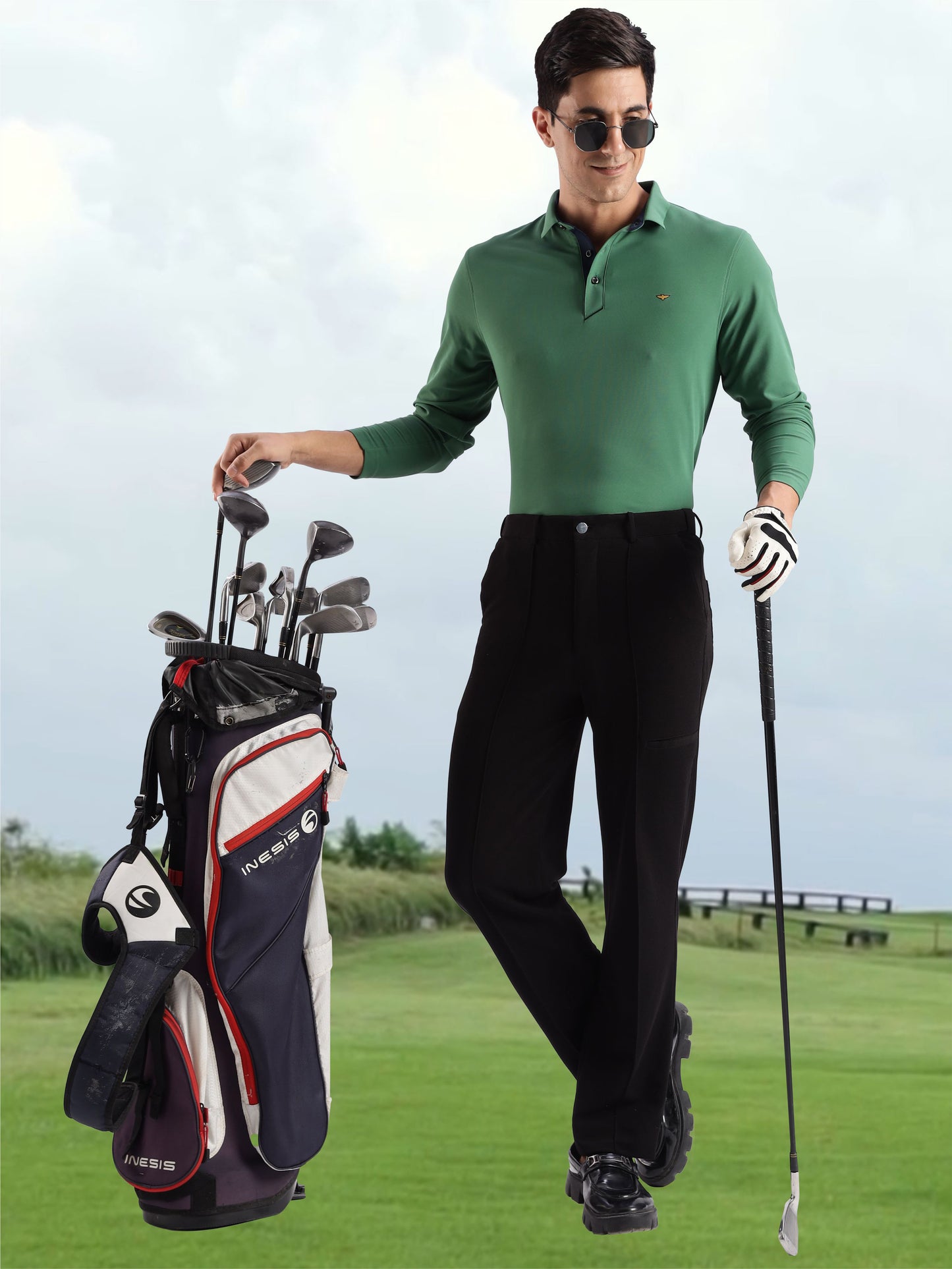 Men's Apple Green Full Sleeve Polo T-Shirt