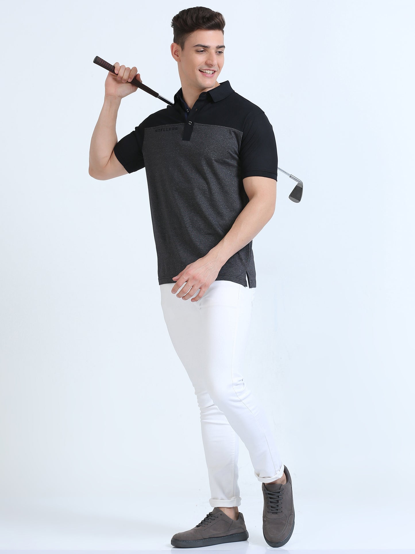 Black Men's T-Cross Polo T-Shirt | Quick Dry | Stretchable | UV Protected | Wrinkle & Odour-Free