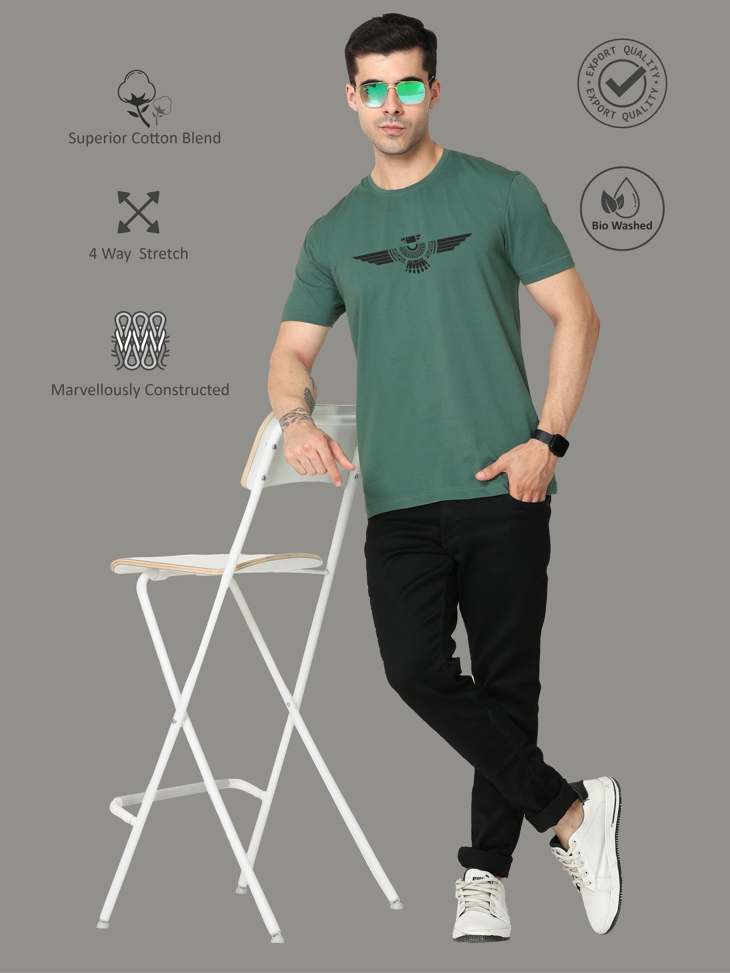 Aqua Green Men's Crew Neck T-Shirts Tribal