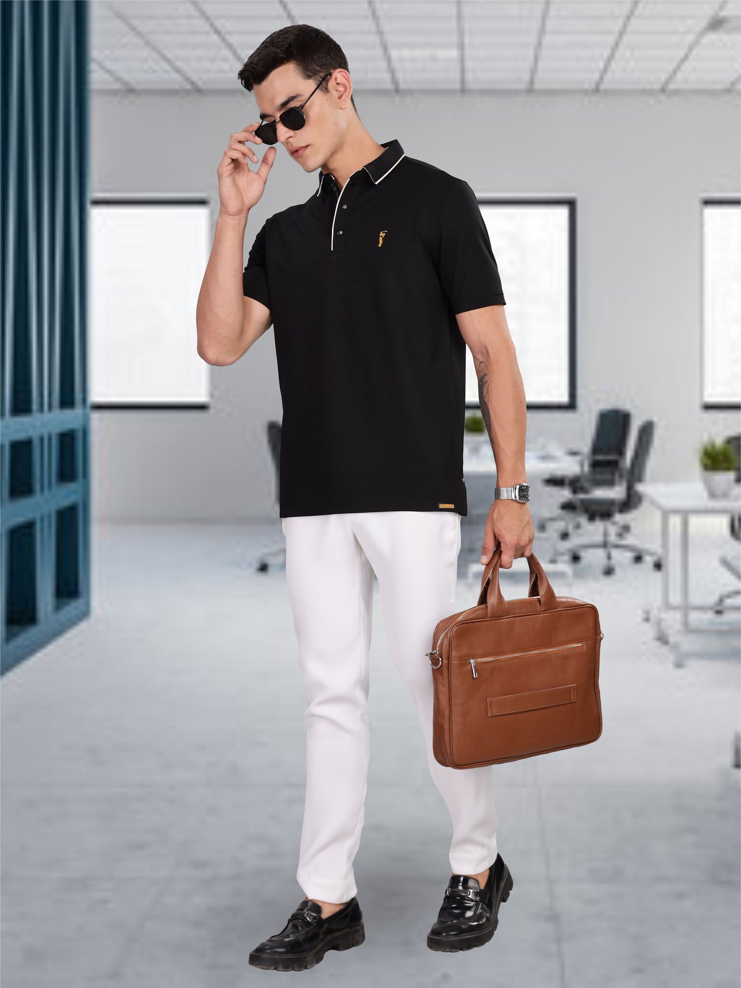 Men's Black Premium Pique Crush Polo T-Shirt