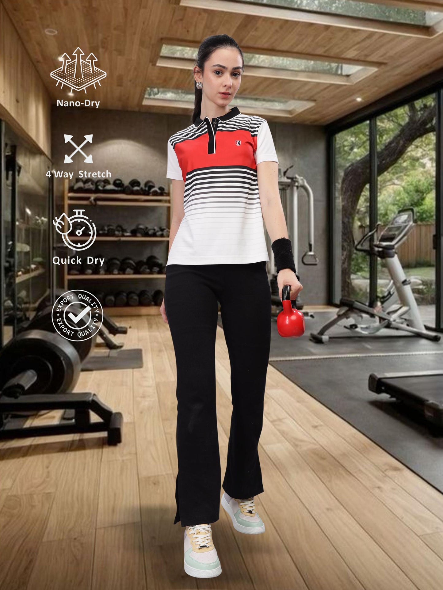 Red Women Active Wear Polo T-Shirt