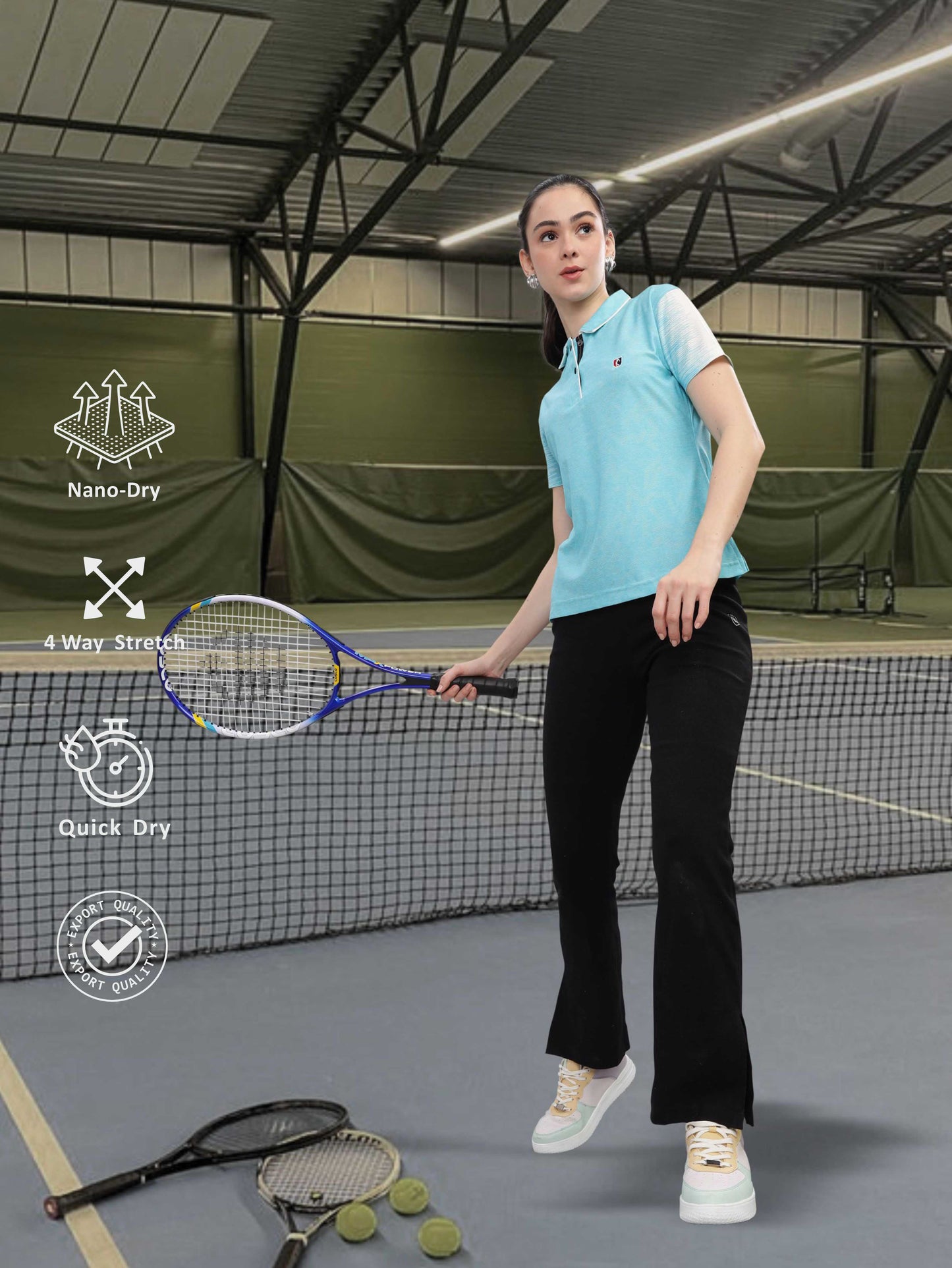 Turquoise Blue Women Active Wear Polo T-shirt