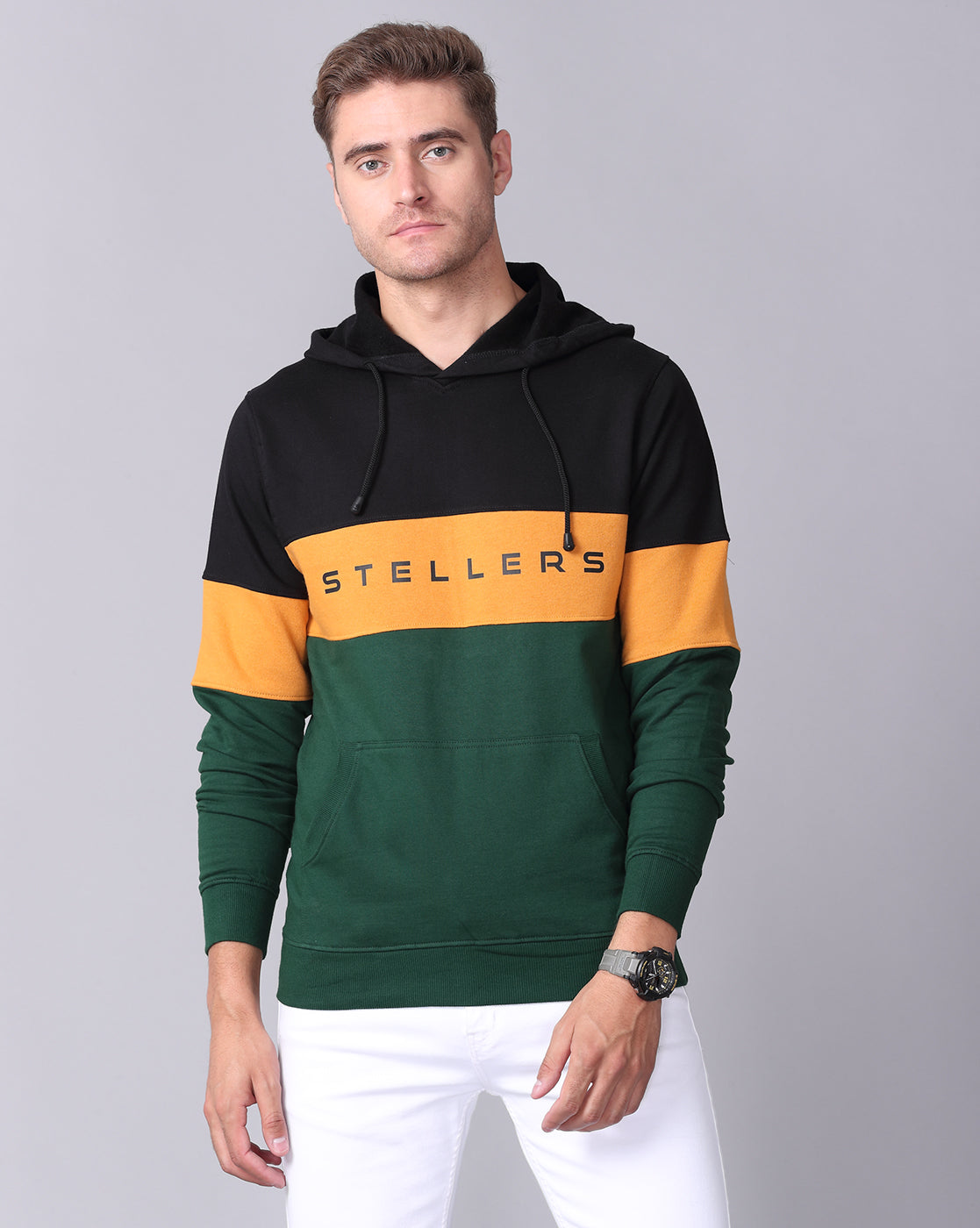Green Color Block Men's Sweatshirt