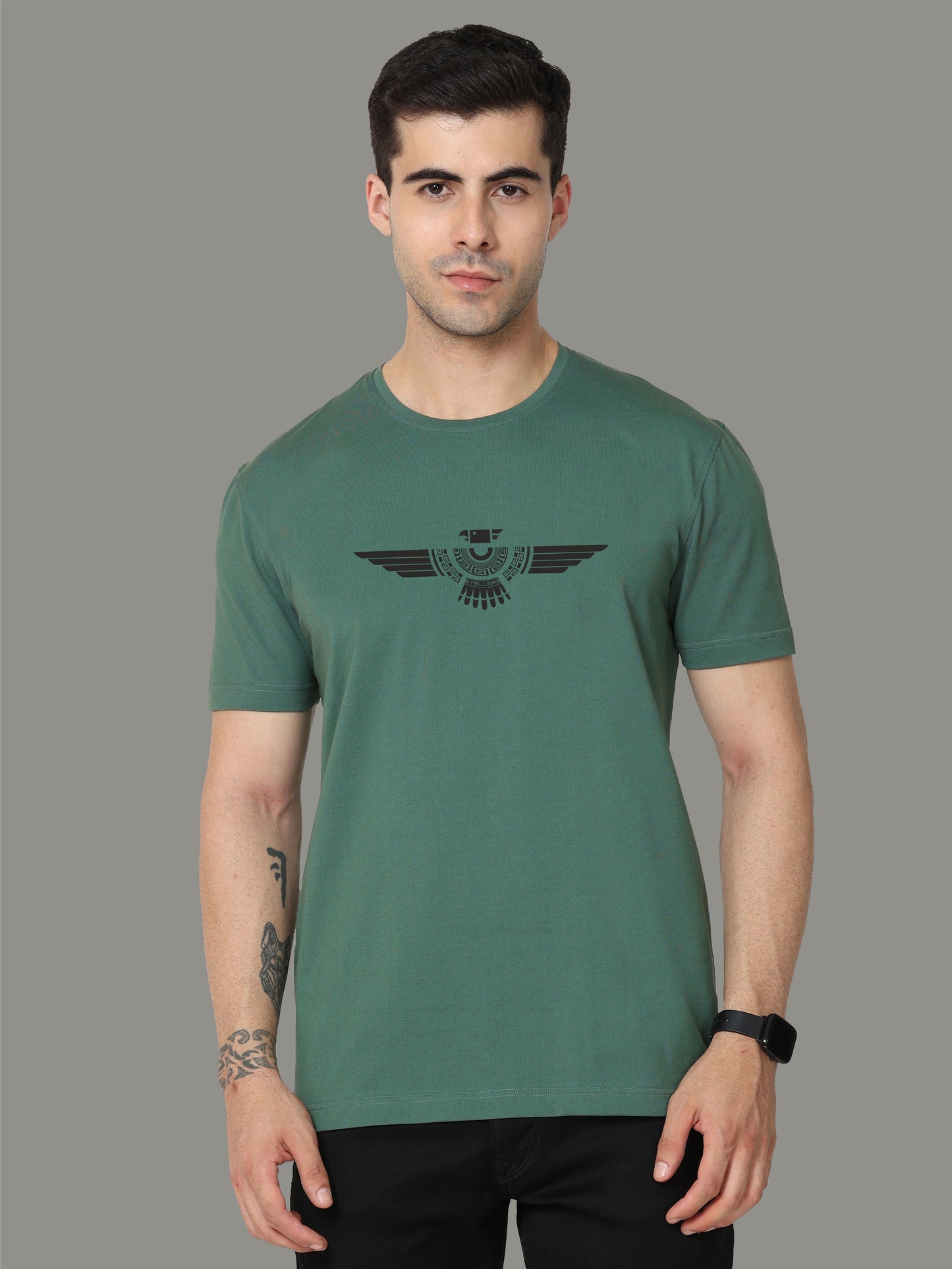 Aqua Green Men's Crew Neck T-Shirts Tribal