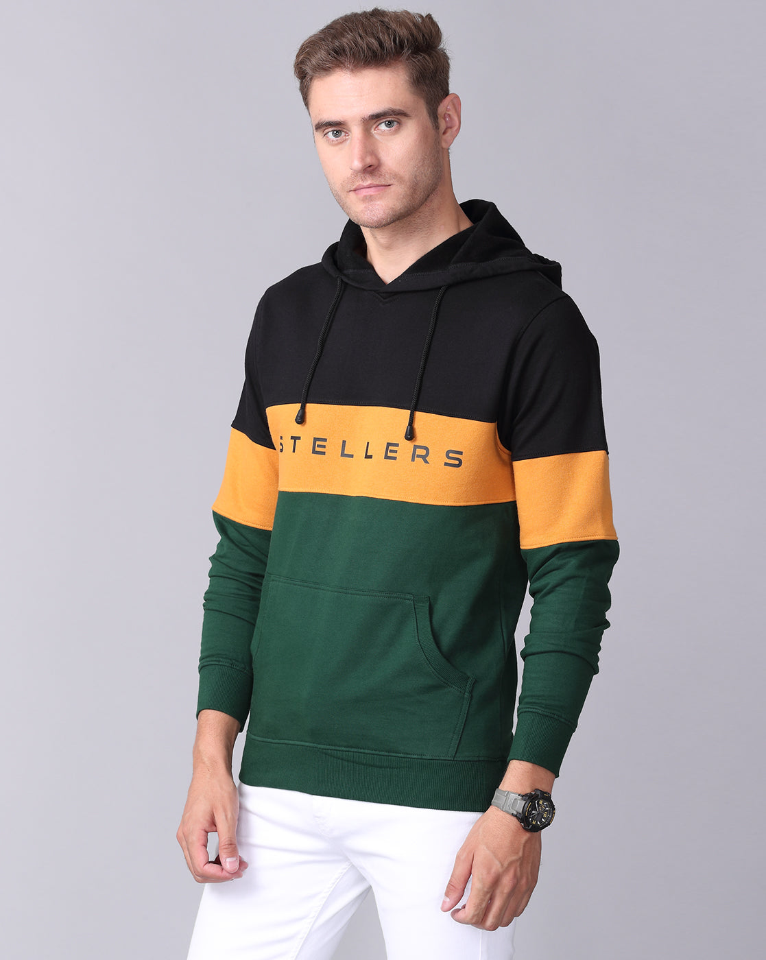 Green Color Block Men's Sweatshirt