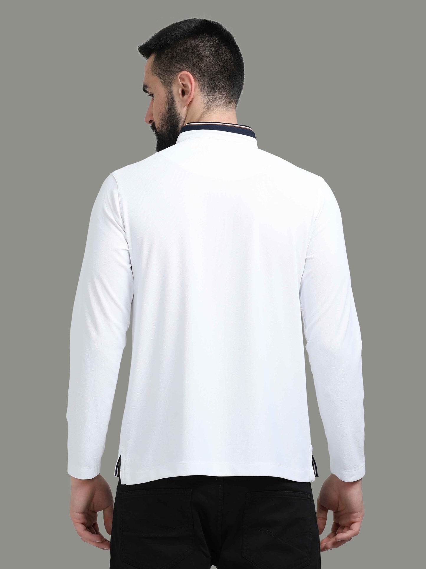White Henley Men's Full Sleeve Zipper T Shirt