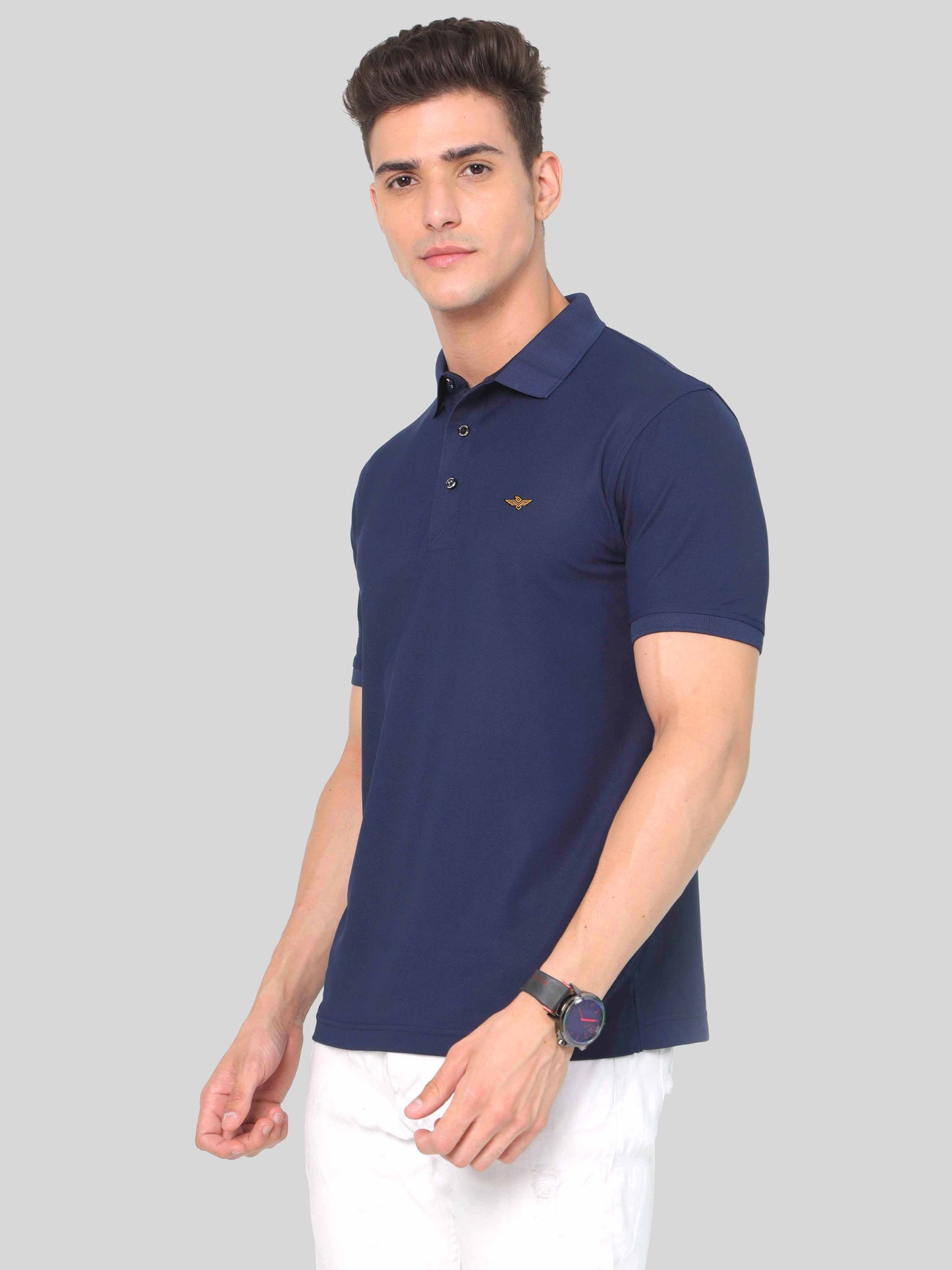 Men Navy Blue Premium Polo T-Shirt | Quick Dry | Stretchable | UV Protected | Wrinkle & Odour-Free