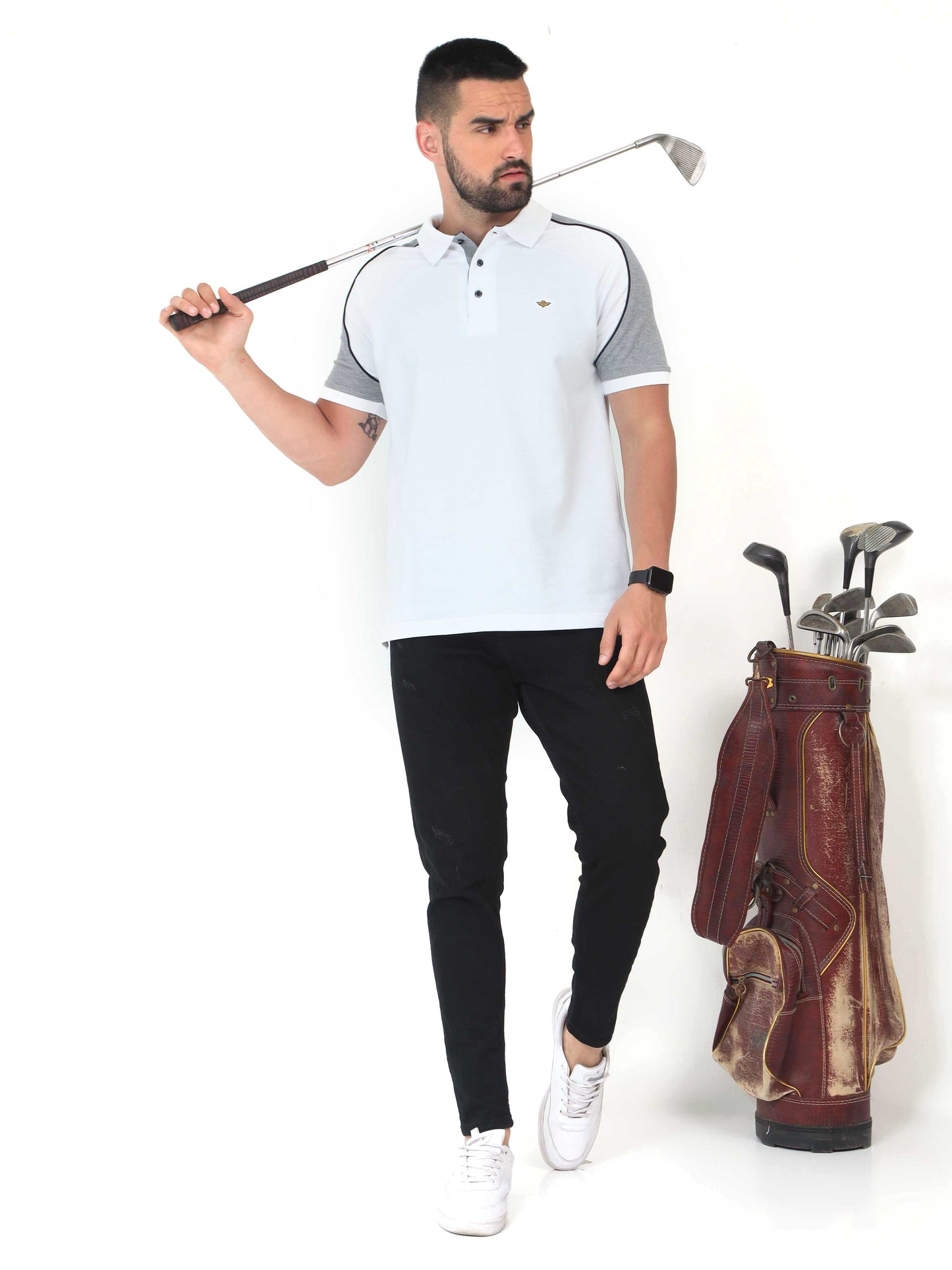 White Men's Dual Color Polo T-Shirt