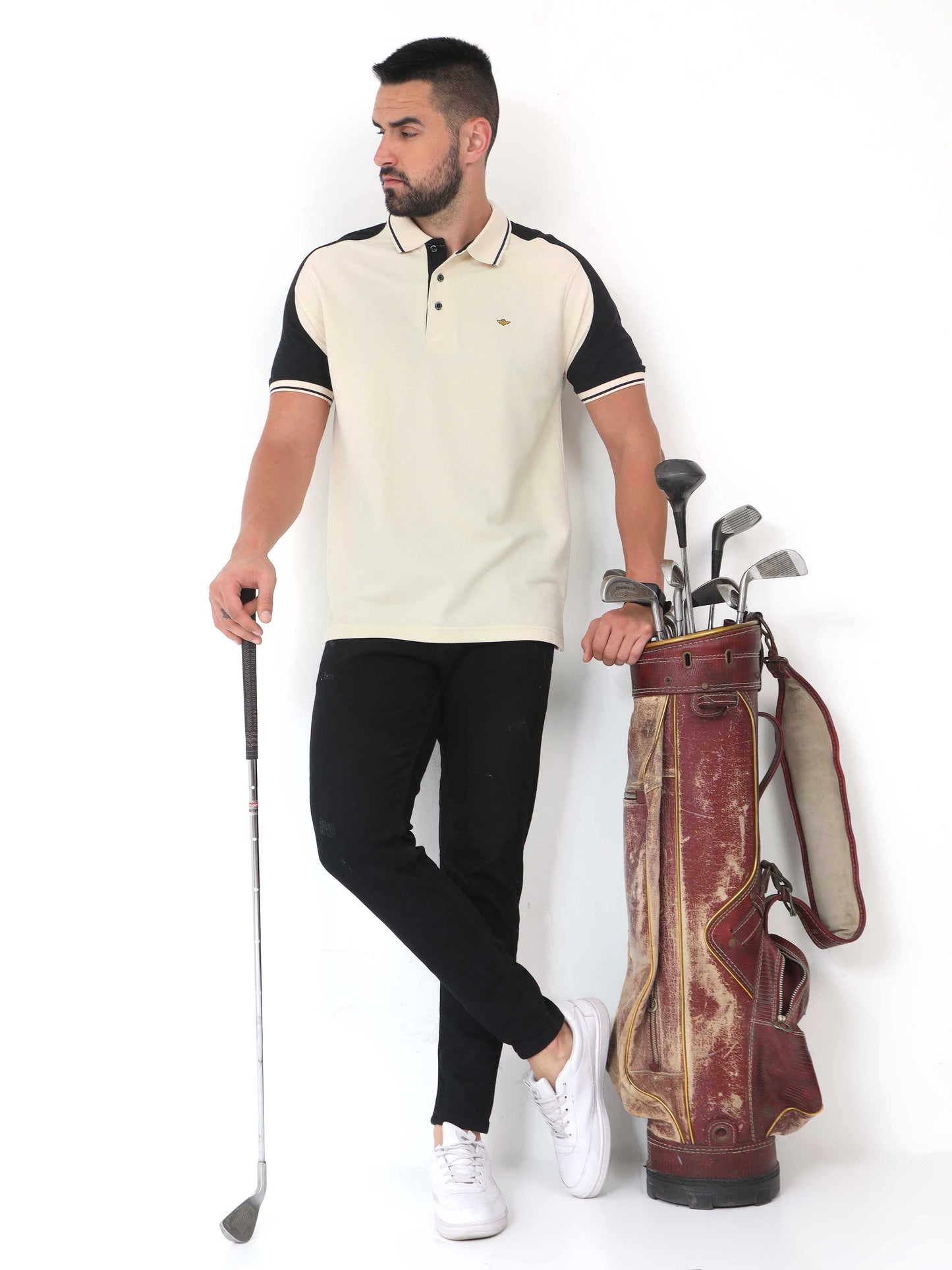 Beige Men's Dual Color Polo T-Shirt