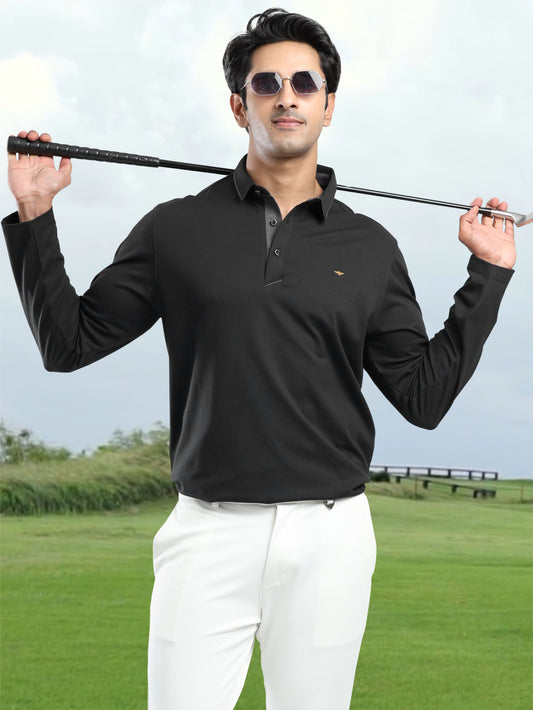 Men's Full Sleeve Soft Berry PQ Polo T shirt  - Black