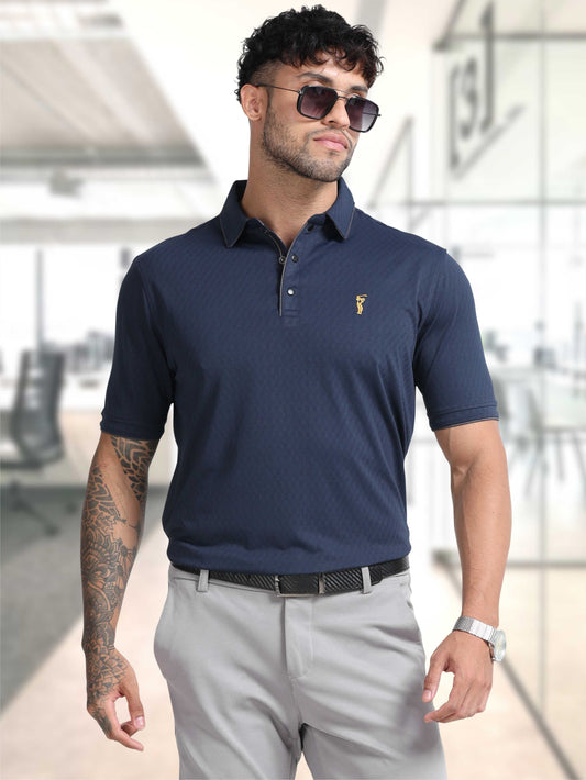 Men Self-Checked Regular Fit Polo T-shirt | Odour Resistant | Wrinkle Free | Quick Dry | Stretchable | Anti-Static
