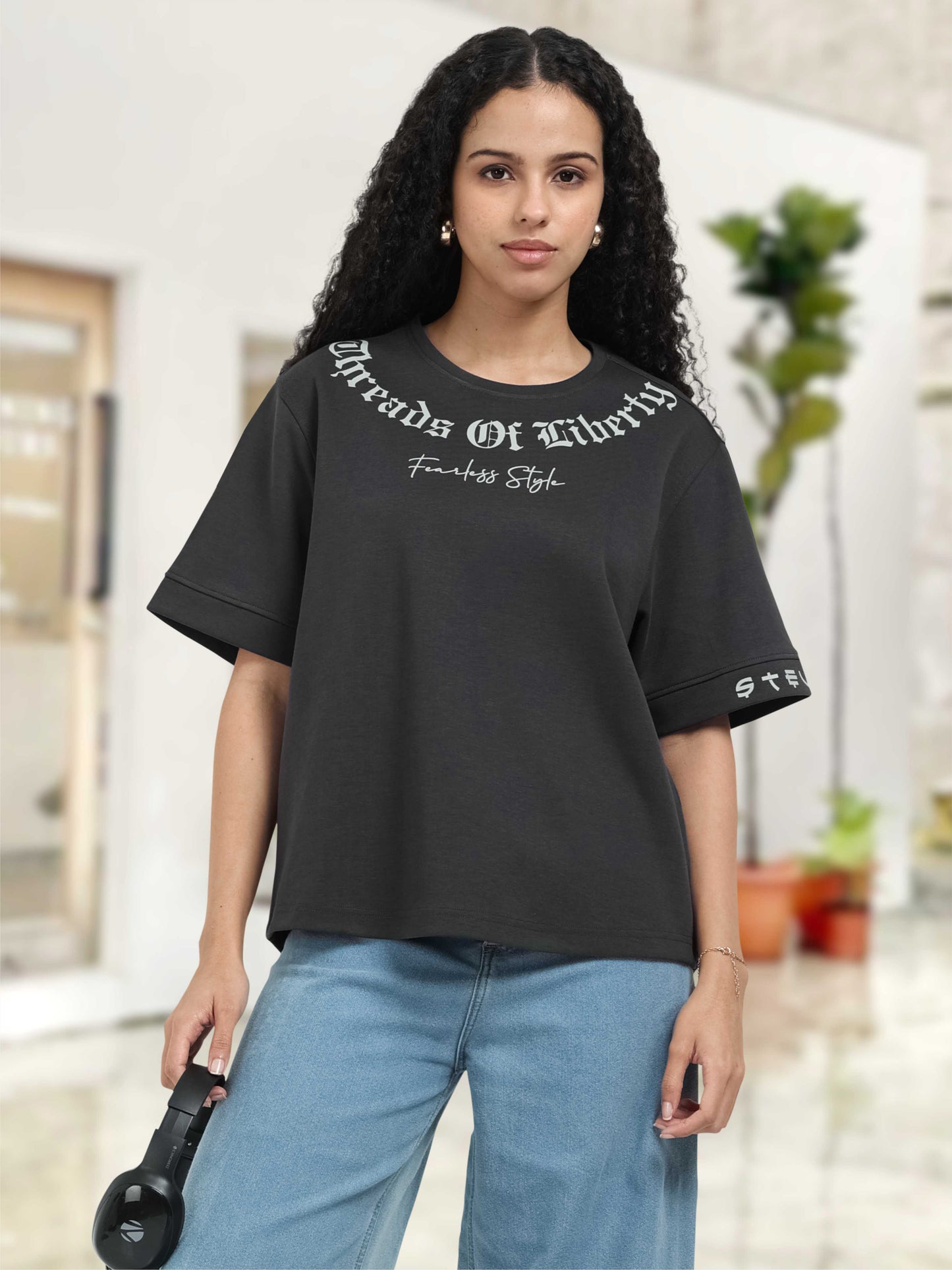 Dark Grey Oversized T Shirt for Women