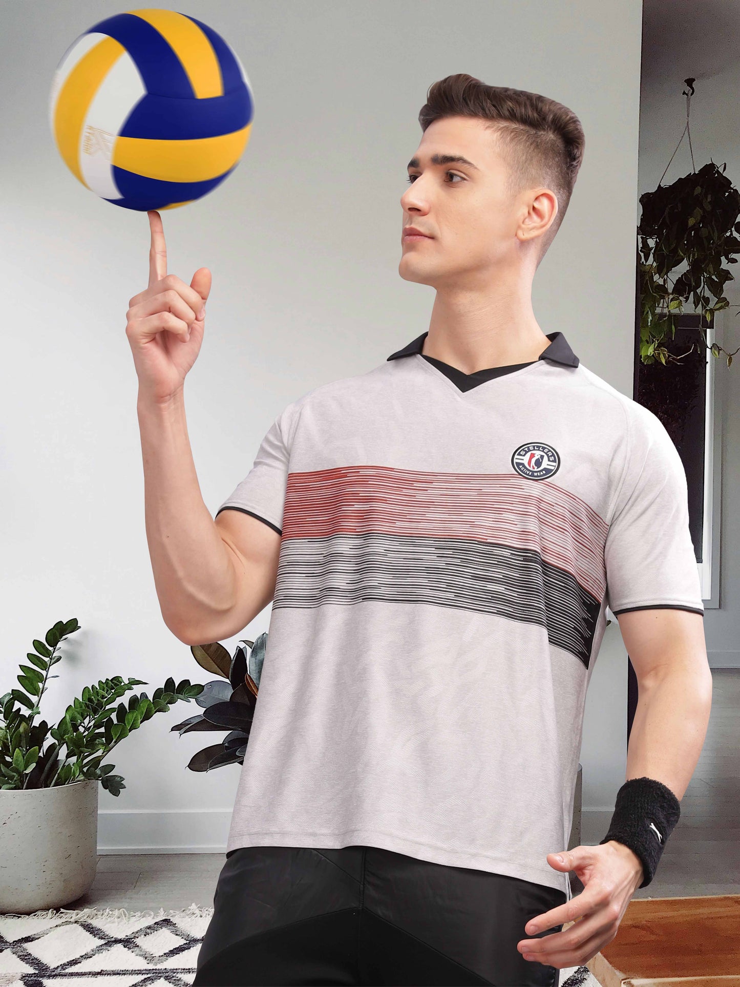 Grey Mens Printed Active Wear T-Shirt