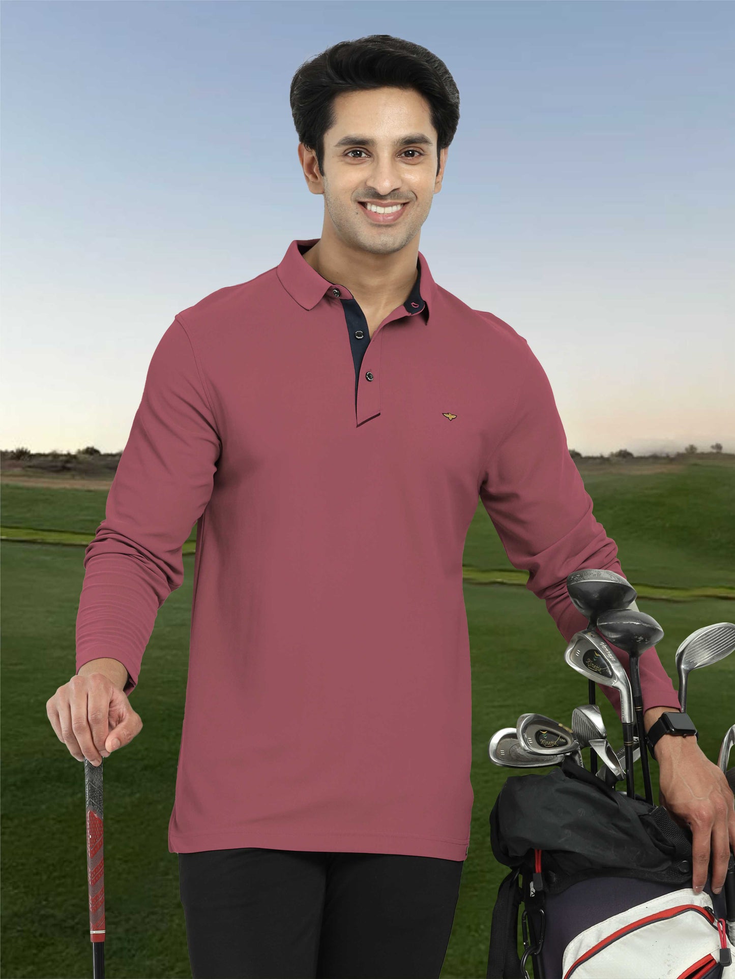 Men's Full Sleeve Polo T-Shirt | Feather Touch Feel | Odour Resistant | Wrinkle Free | Quick Dry | Stretchable | Anti-Static | UV Resistance |