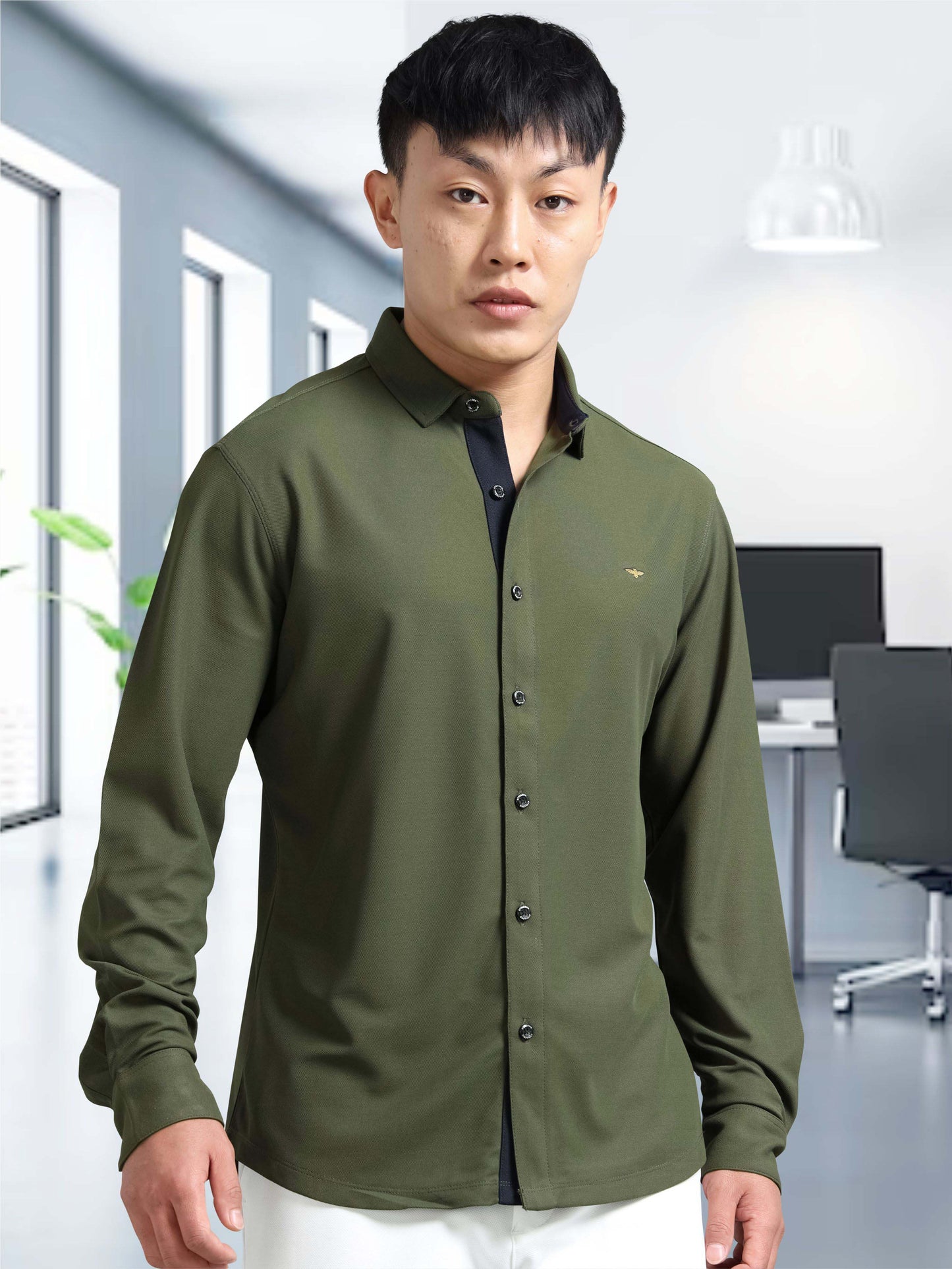 Olive Green Men's Premium Nano-Dry Shirts | Stretchable | Wrinkle-Resistant |