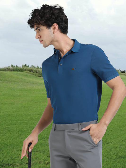 Men Teal Blue Premium Polo T-Shirt | Quick Dry | Stretchable | UV Protected | Wrinkle & Odour-Free