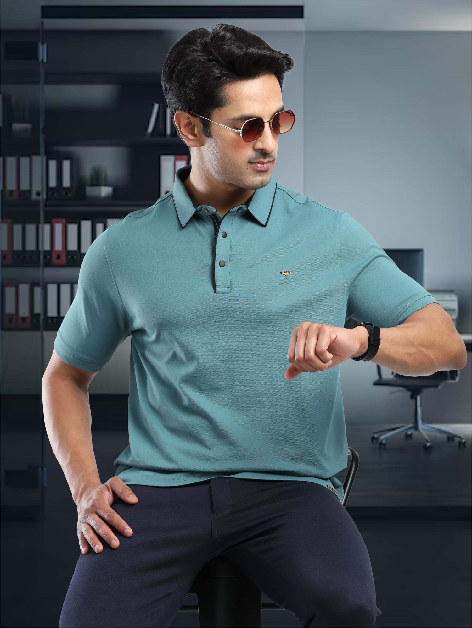 SoftBerry PQ Polo T Shirt for Men - Nile Blue 