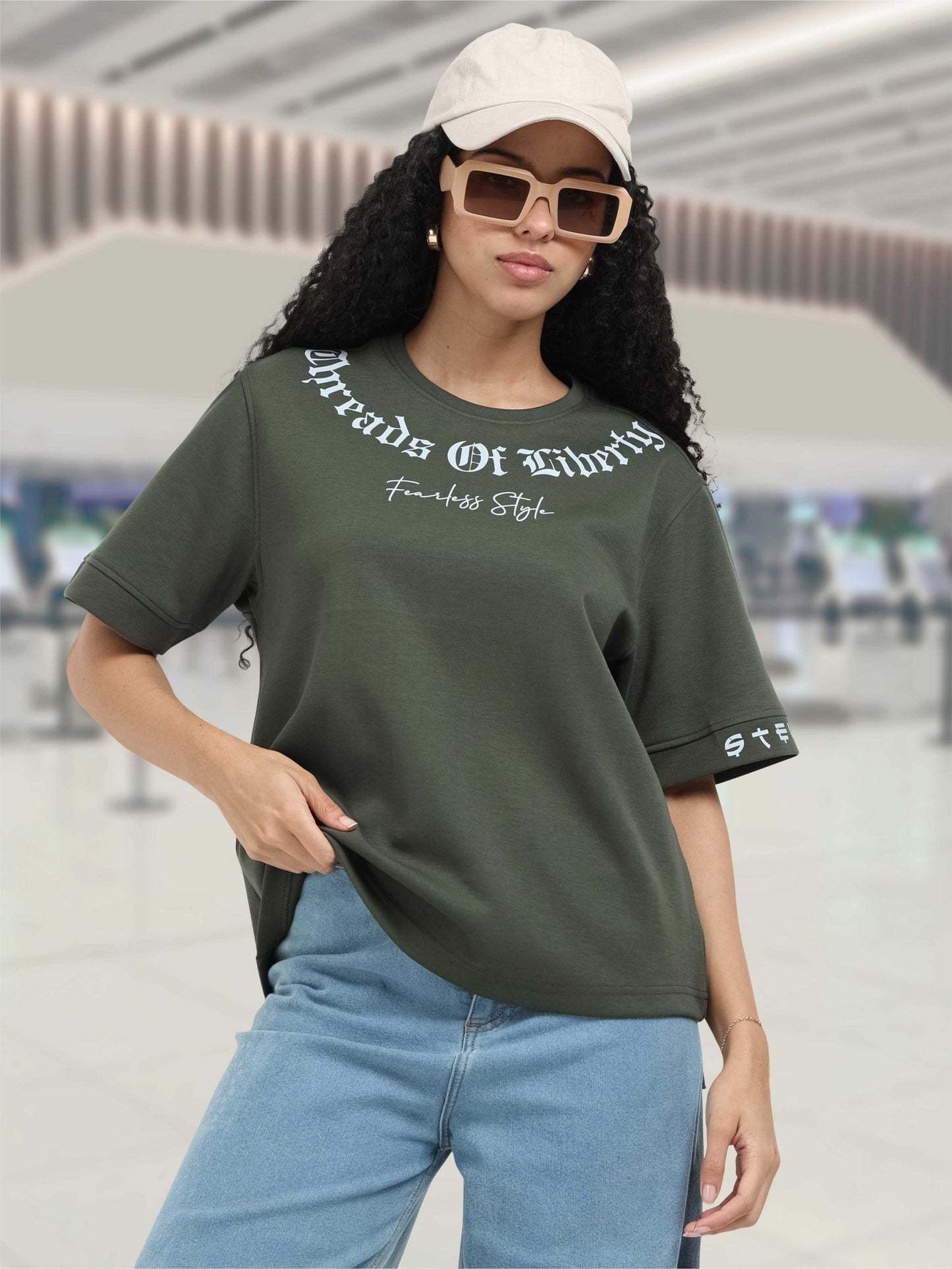 Women Oversized T-Shirt - Olive Green | Feather Touch Feel | Odour Resistant | Quick Dry | Stretchable | Lightweight