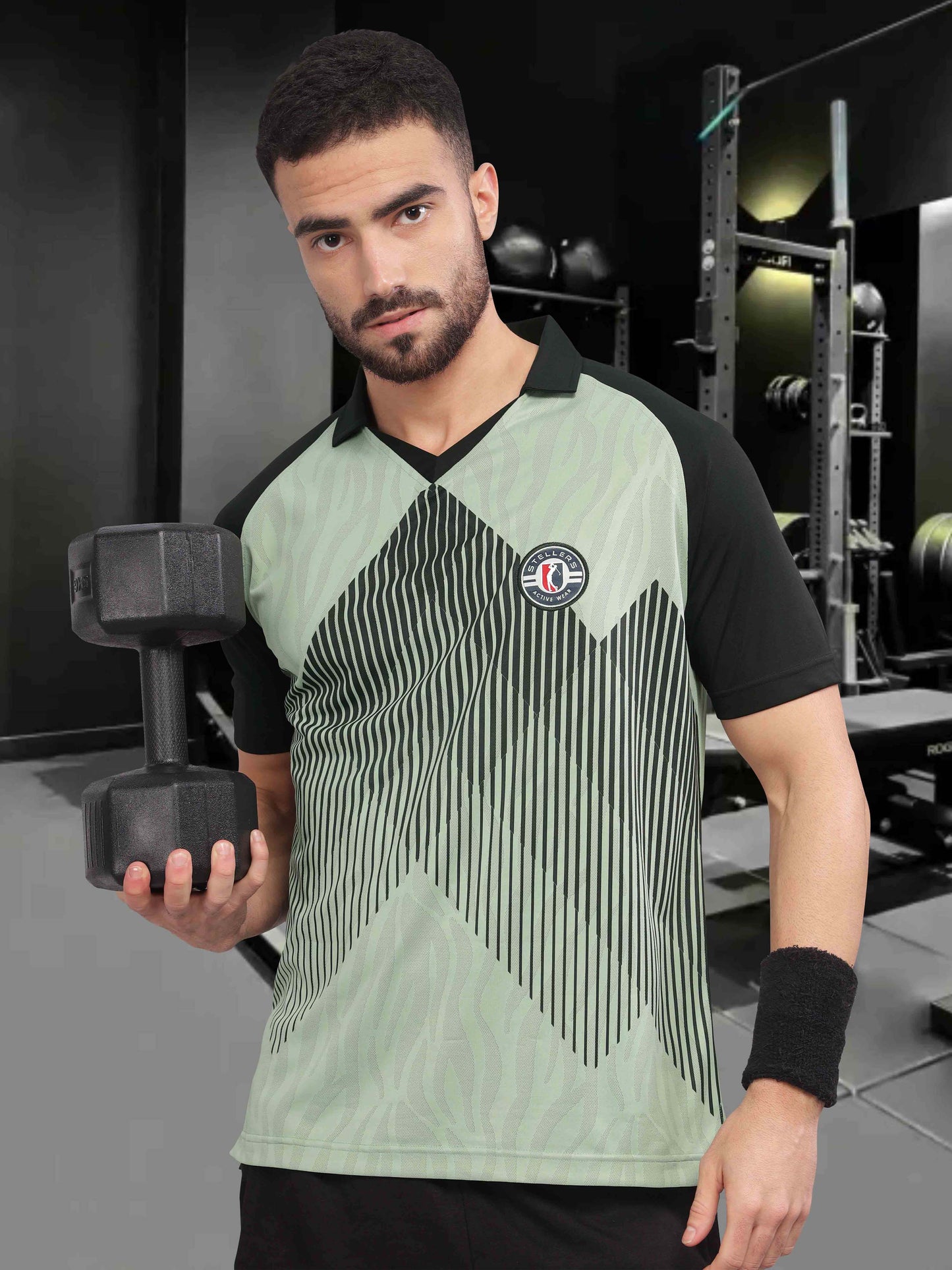 Misty Green Mens Printed Active Wear T-Shirt