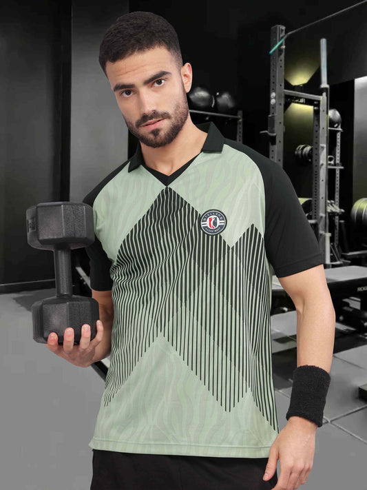 Misty Green Mens Printed Active Wear T-Shirt