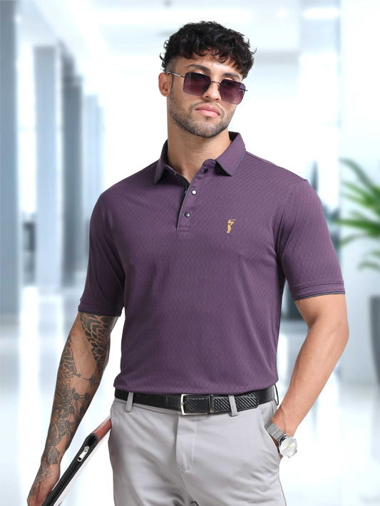 Men Self-Checked Regular Fit Polo T-shirt | Odour Resistant | Wrinkle Free | Quick Dry | Stretchable | Anti-Static