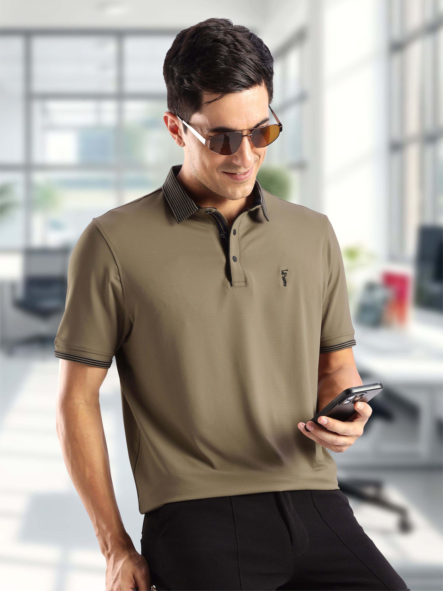 Men Premium Ultra Stripes Polo T-Shirt - Brown | Feather Touch Feel | Light Weight | Stretchable | Sustainable