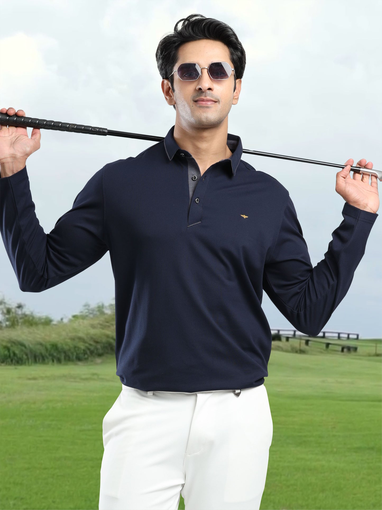 Men's Full Sleeve Soft Berry PQ Polo T-Shirt-Navy Blue