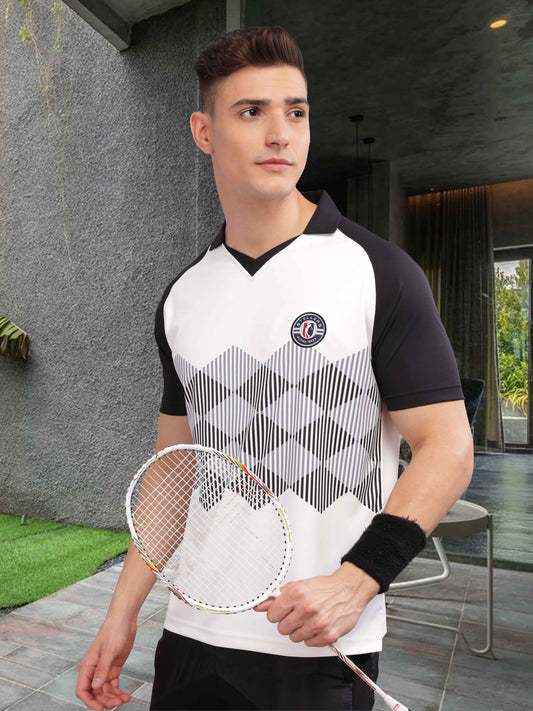 White Mens Printed Active Wear T-Shirt