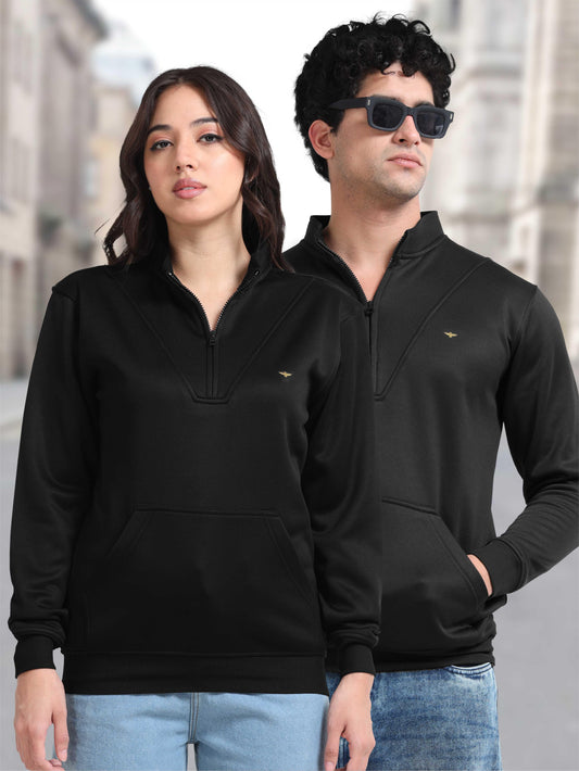 Unisex Half Zipper Sweatshirts - Black | Regular Fit | Feather Touch Feel | Warm |