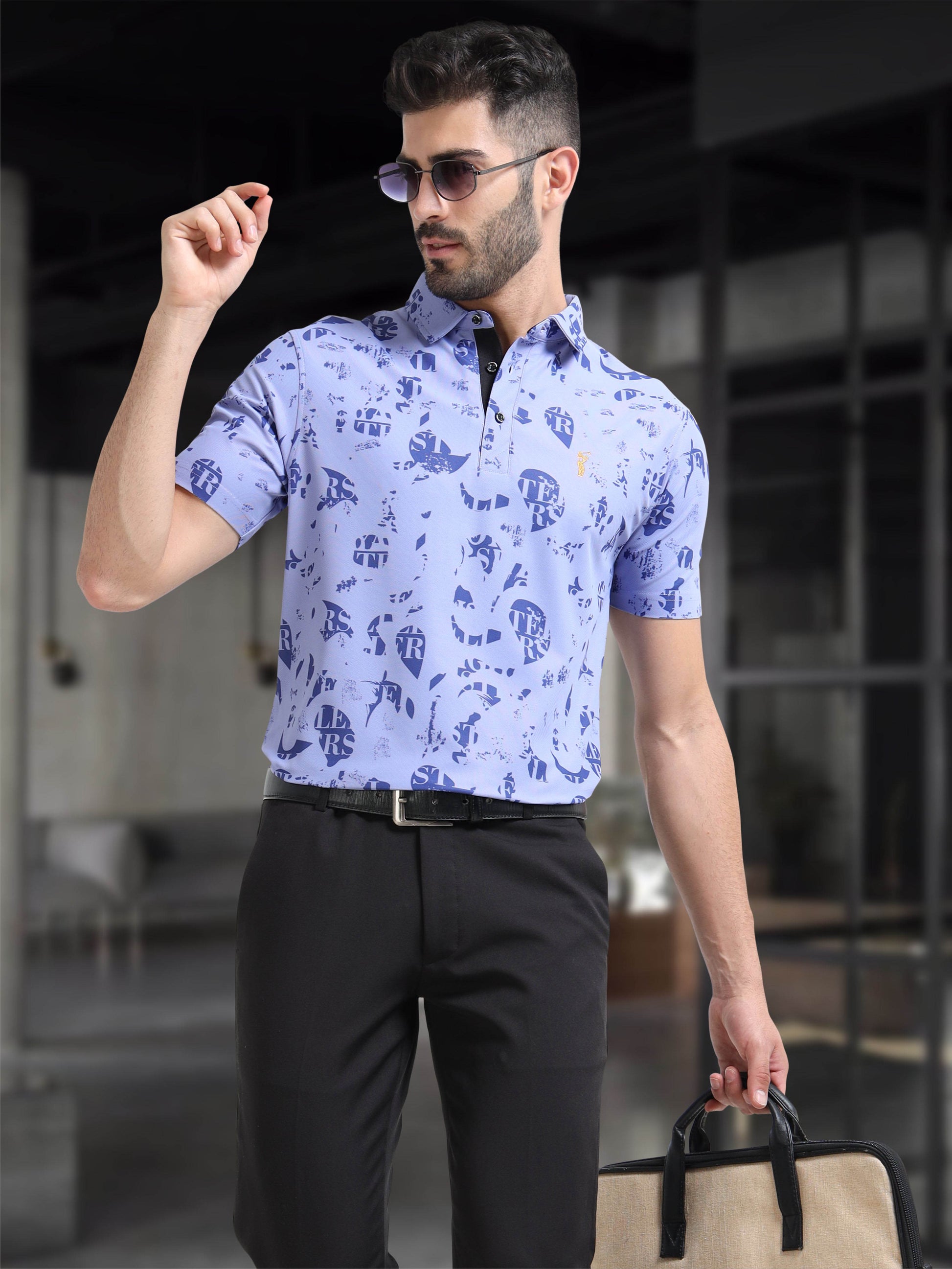 Camstel Purple Printed Polo T Shirt for Men 