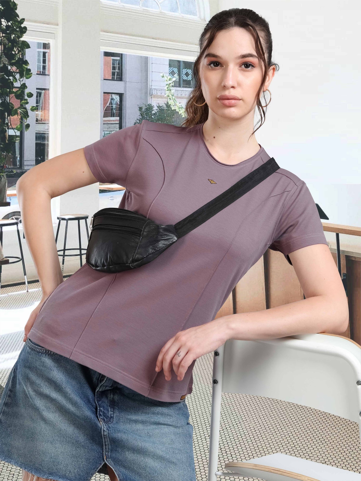 Mauve Crew Neck T Shirts for Women