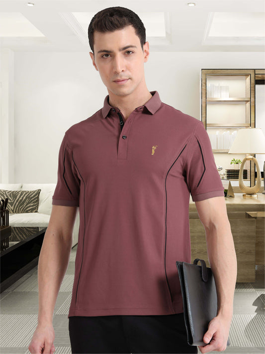 Mauve-Men's Piping Design Polo T-Shirt | Wrinkle-Free | Quick Dry | Stretchable |  Odour-Free | UV Protected