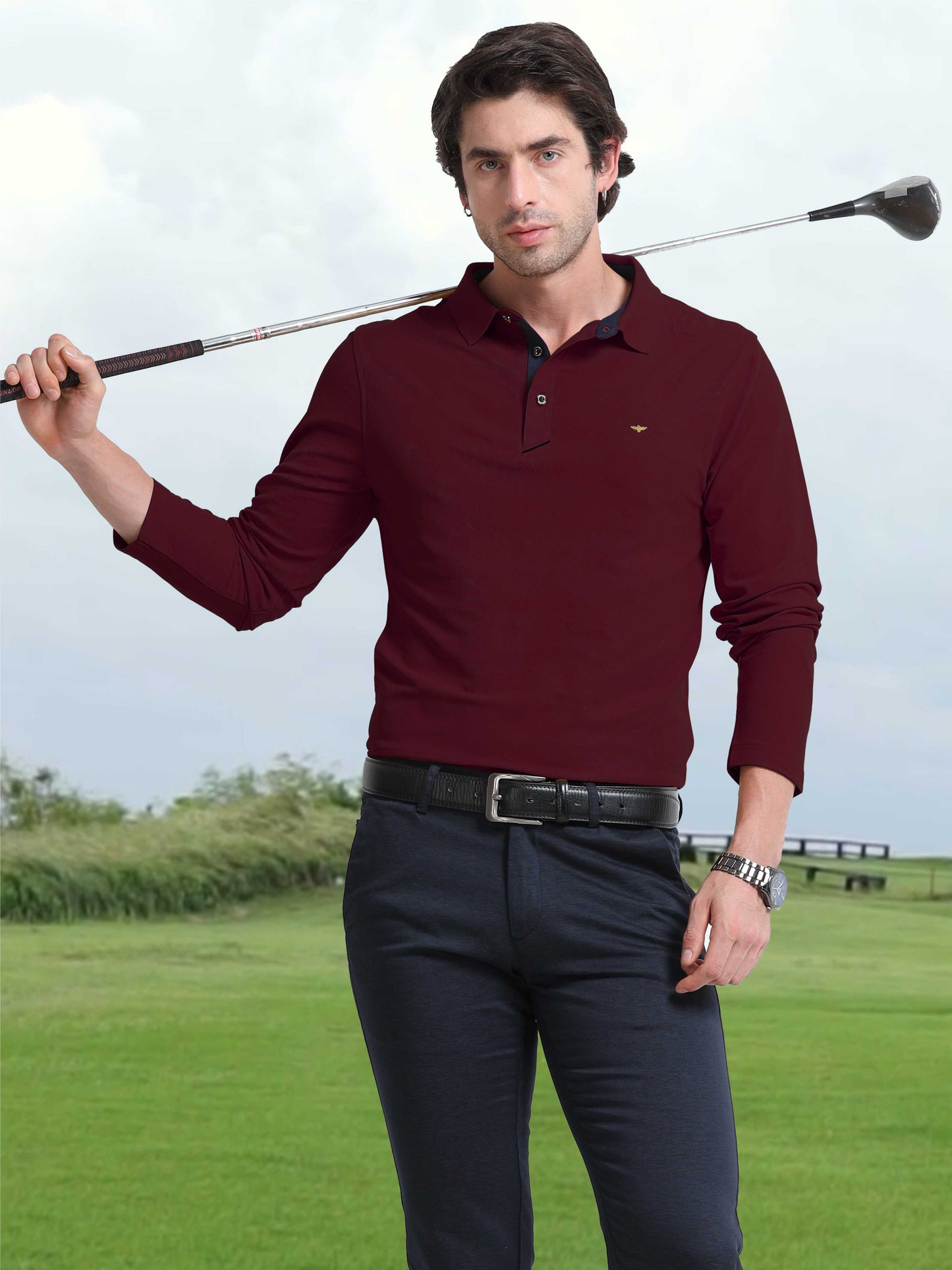 Men's Full Sleeve Polo T-Shirt - Maroon | Feather Touch Feel | Odour Resistant | Wrinkle Free | Quick Dry | Stretchable | Anti-Static | UV Resistance |