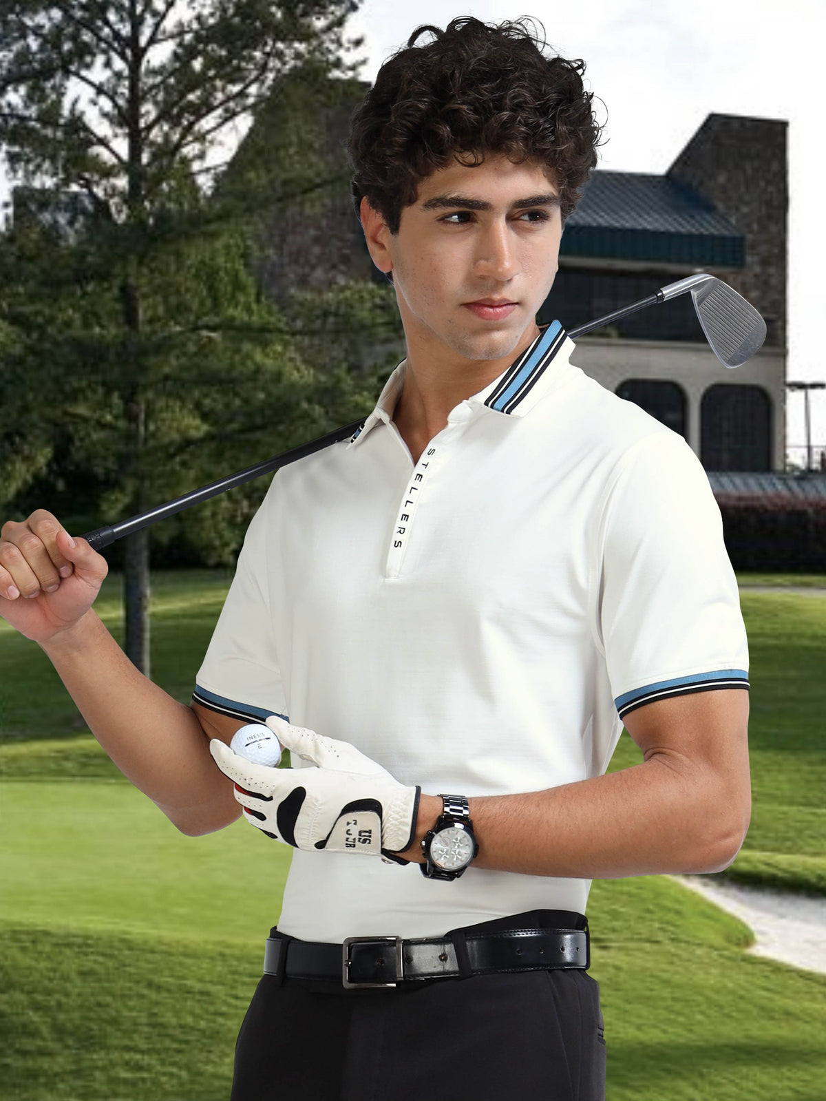 White Zipper Polo T Shirt for men