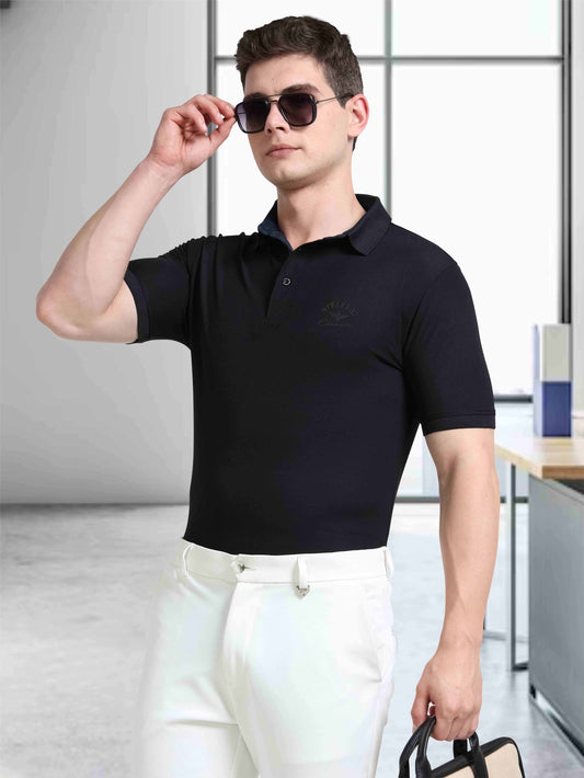 Men Black Classic Golf Polo T-Shirt | Quick Dry | Stretchable | UV Protected | Wrinkle & Odour-Free